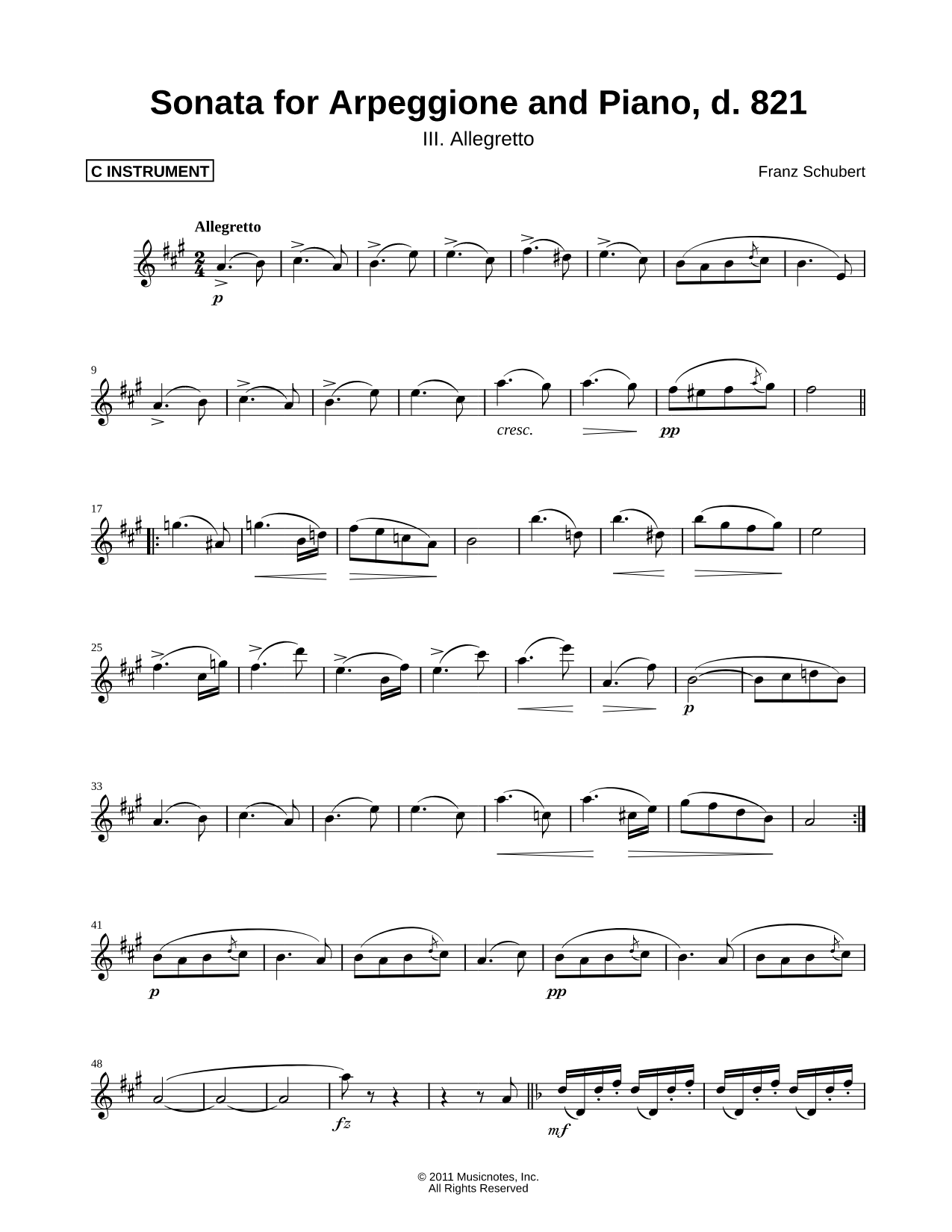 Sonata for Arpeggione and Piano, d. 821: III. Allegretto - Solo part