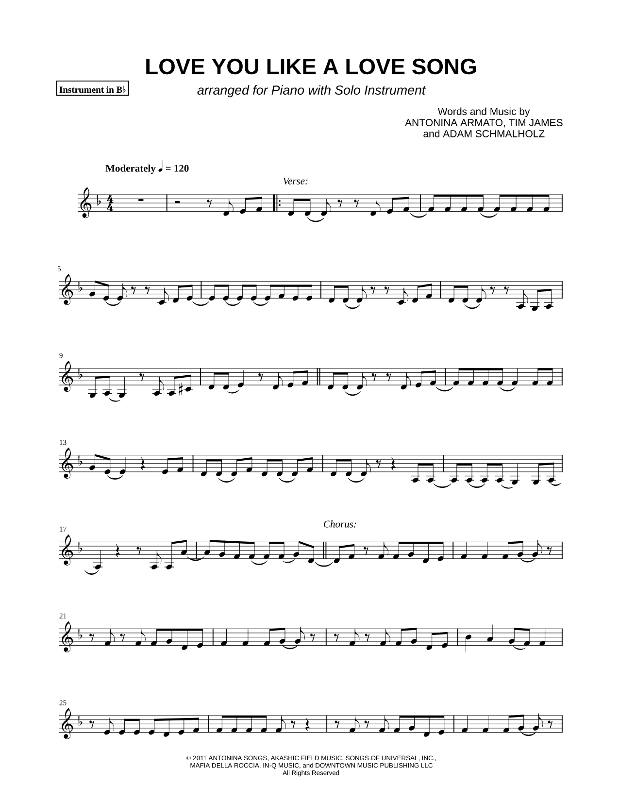 Love You Like a Love Song - Bb Instrument