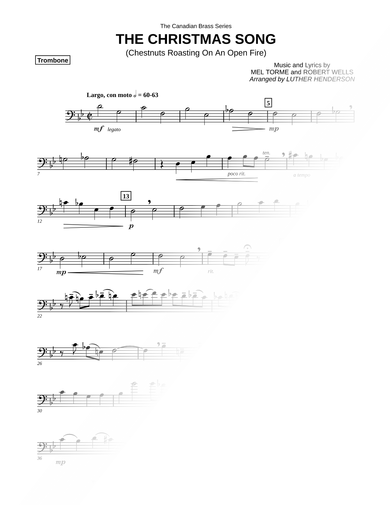 The Christmas Song (Chestnuts Roasting on an Open Fire) - Trombone Part (Brass Quintet)