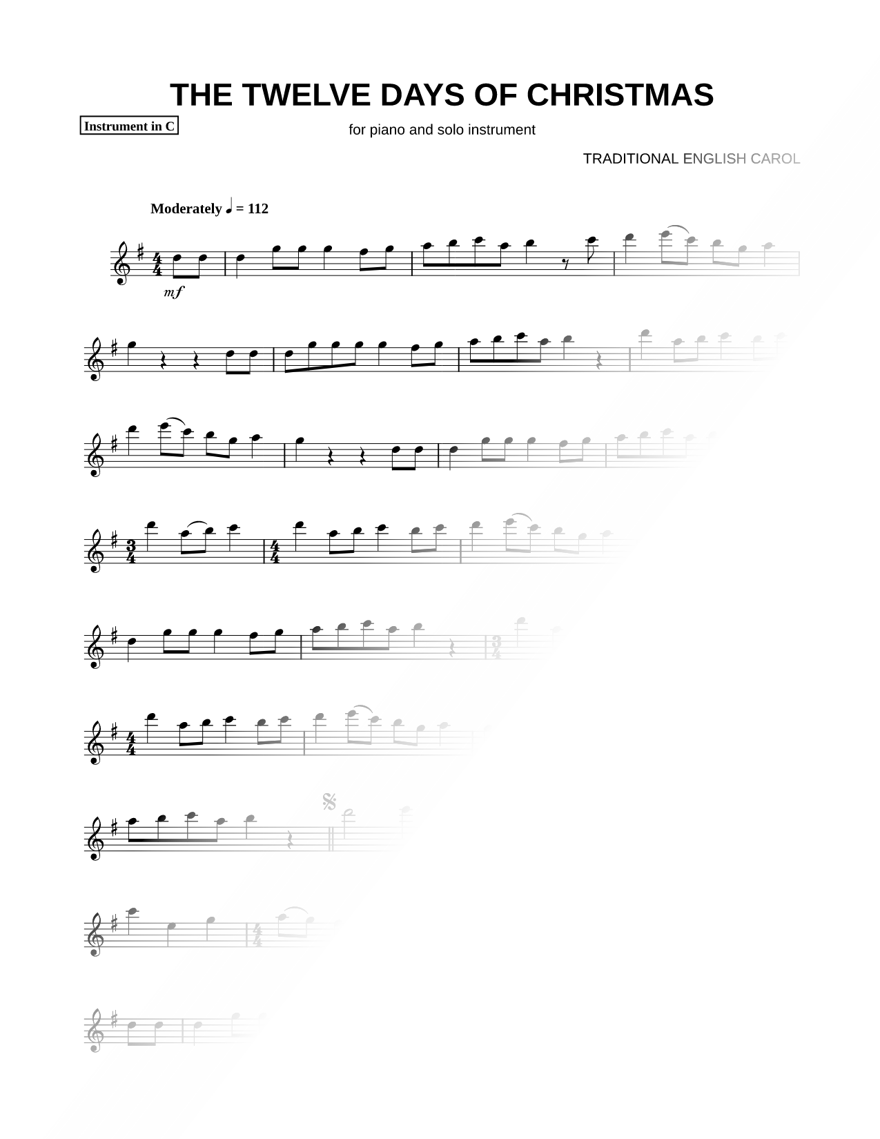 The Twelve Days of Christmas - C Instrument