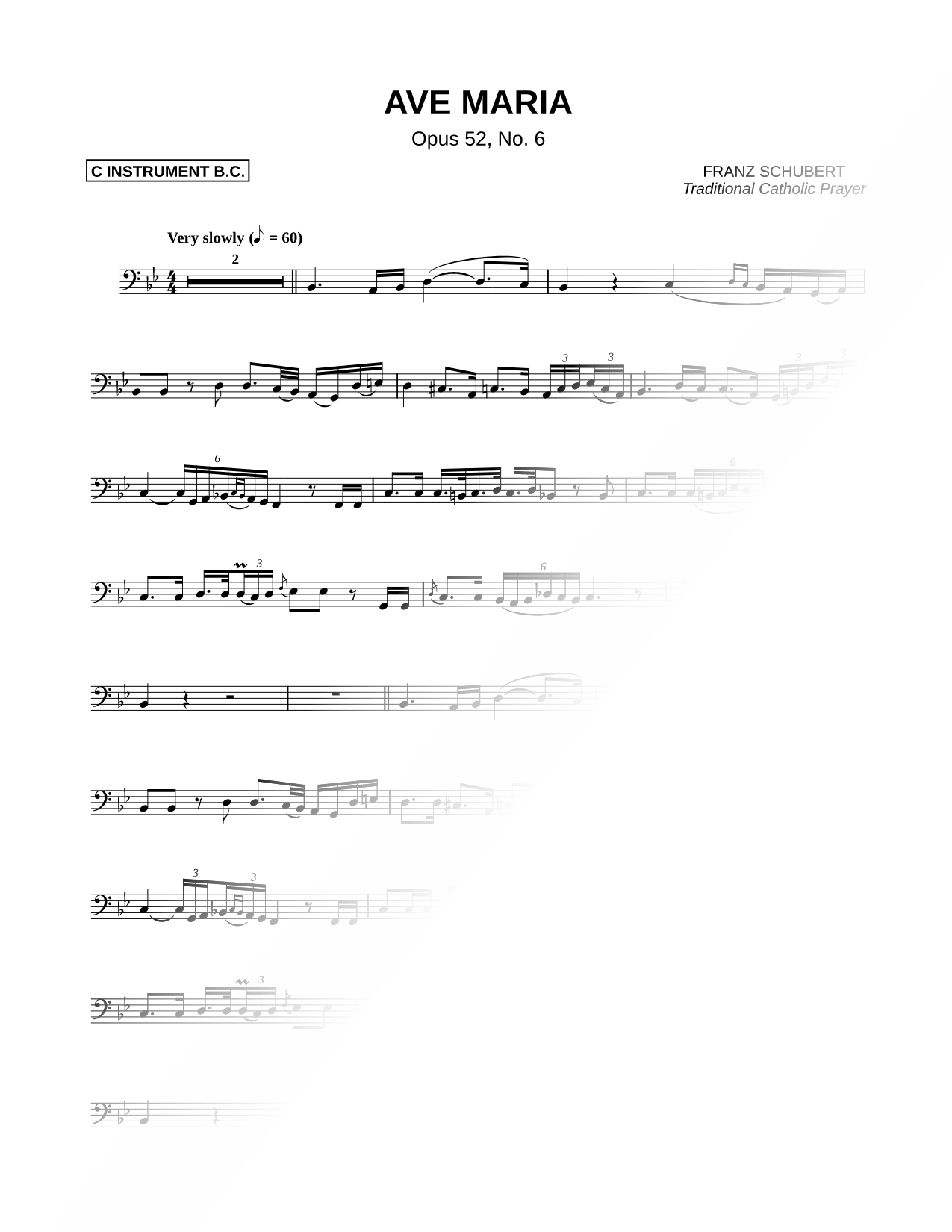 Ave Maria, Opus 52, No. 6 - Bass Clef Instrument