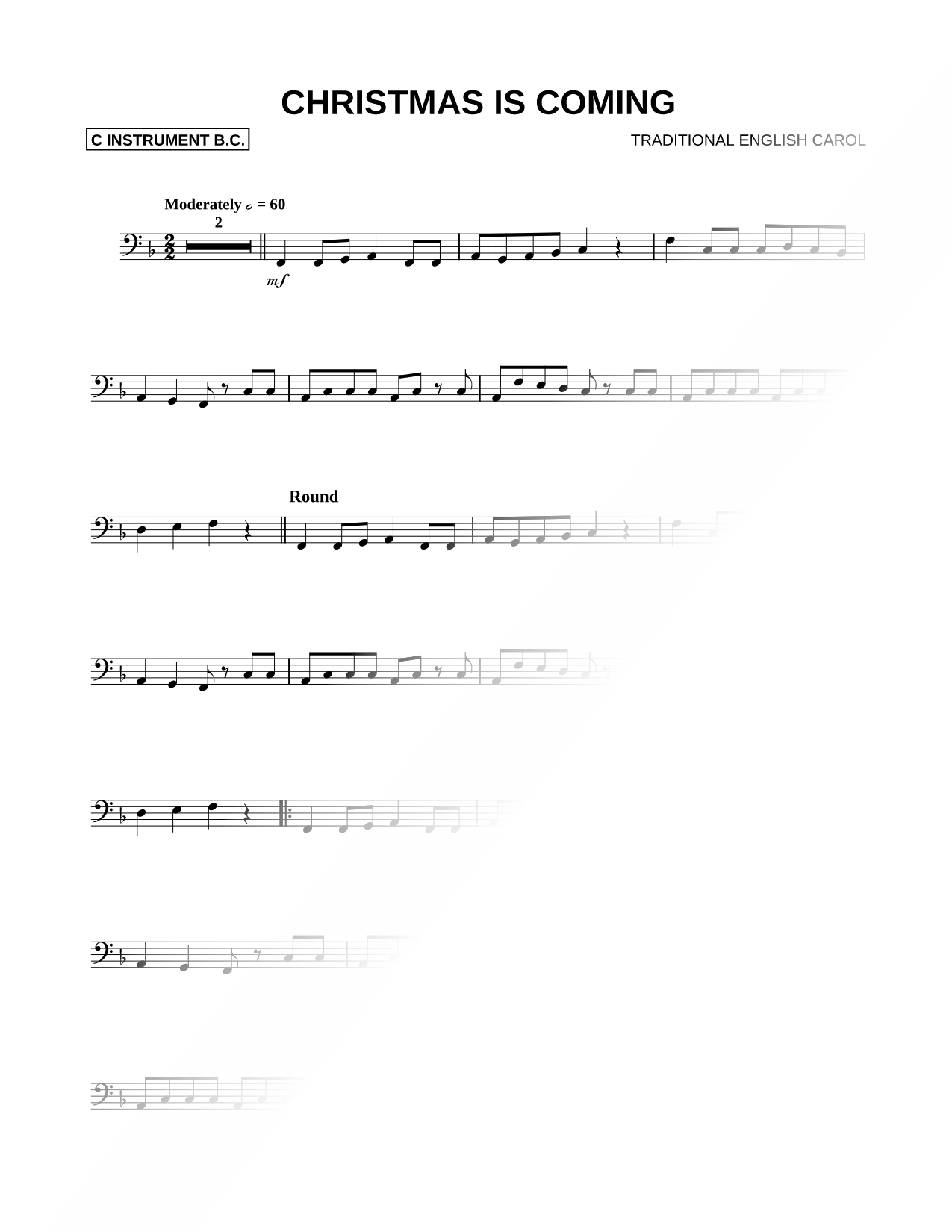 Christmas Is Coming - Bass Clef Instrument