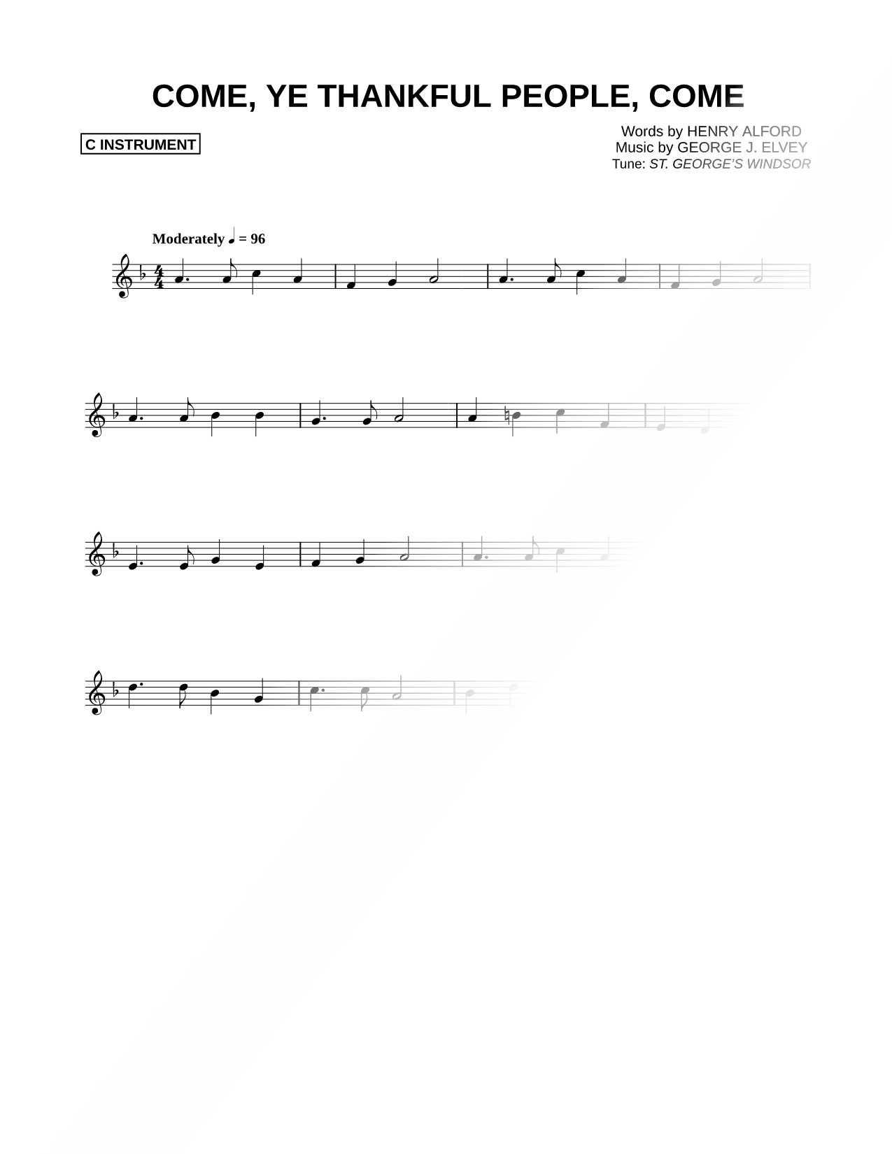 Come, Ye Thankful People, Come - C Instrument
