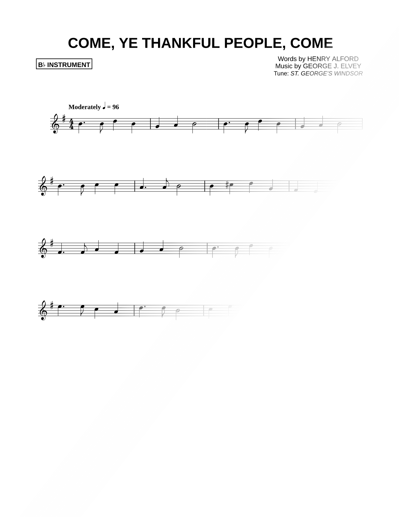 Come, Ye Thankful People, Come - Bb Instrument