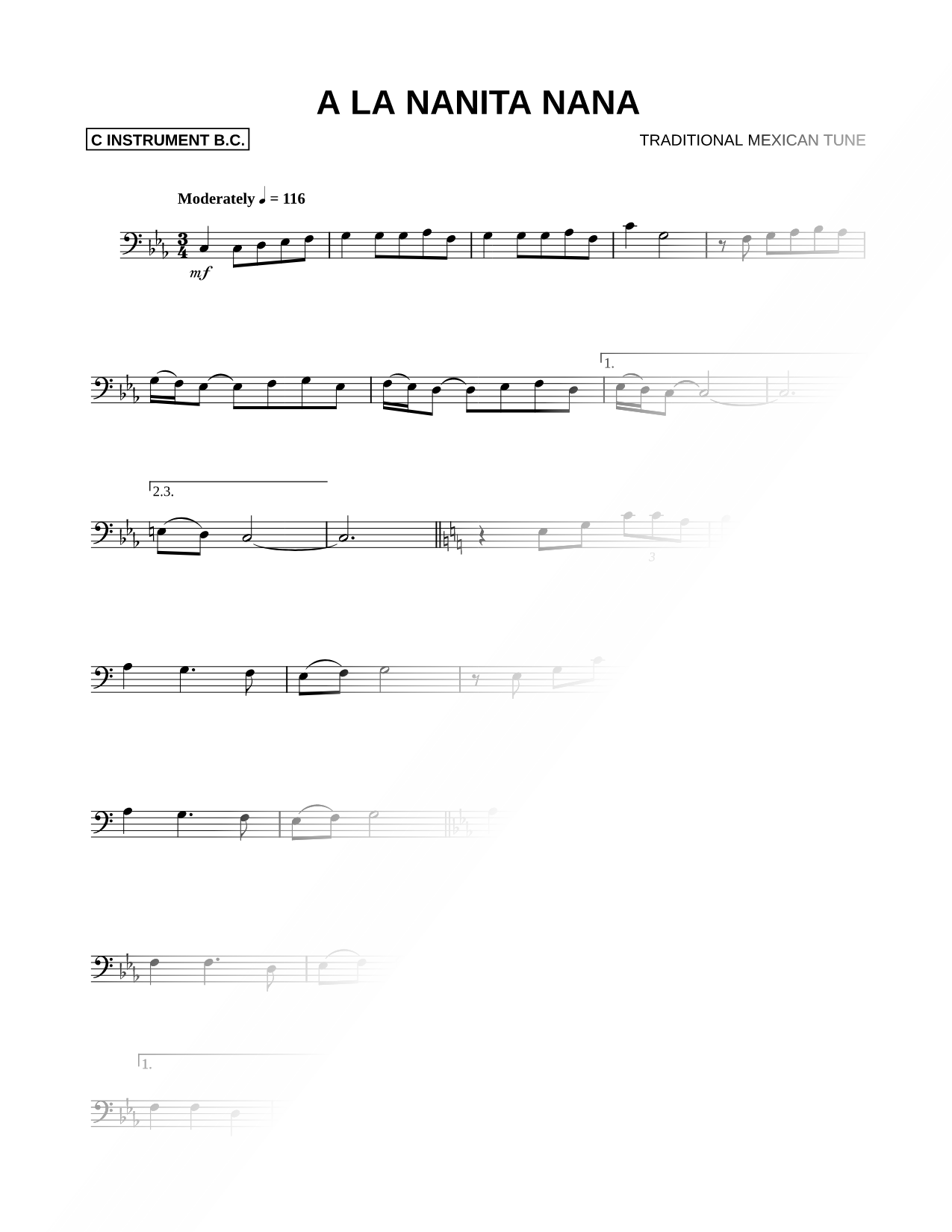 A la Nanita Nana - Bass Clef Instrument