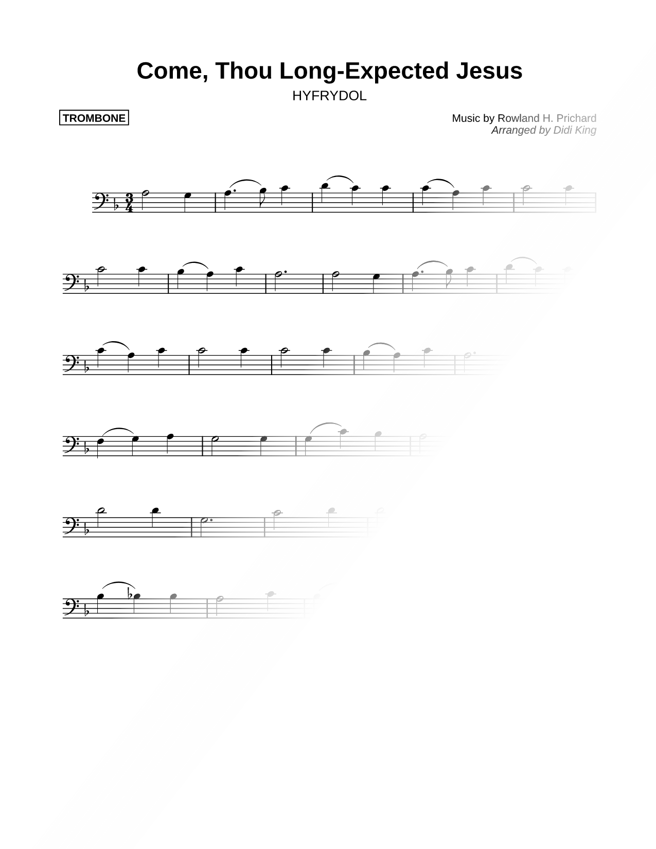 Come, Thou Long- Expected Jesus - Trombone (Brass Quartet)