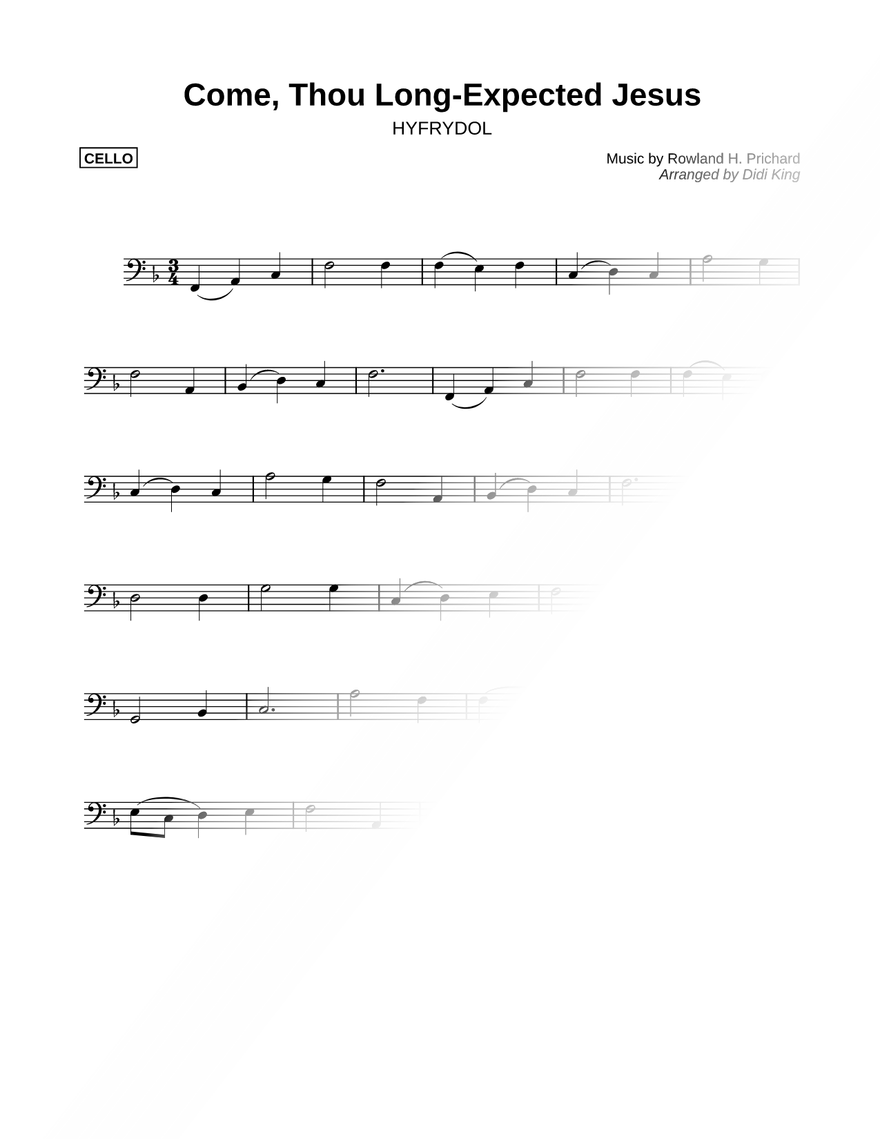 Come, Thou Long- Expected Jesus - Cello (String Quartet)