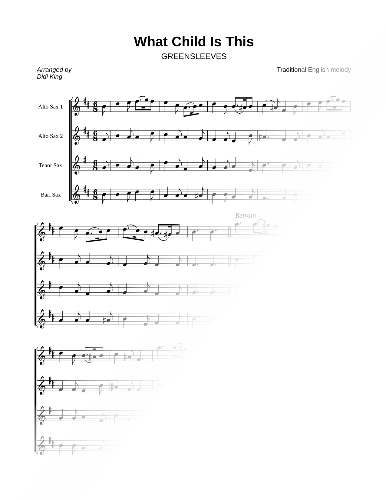 What Child Is This? -  Saxophone Quartet Score