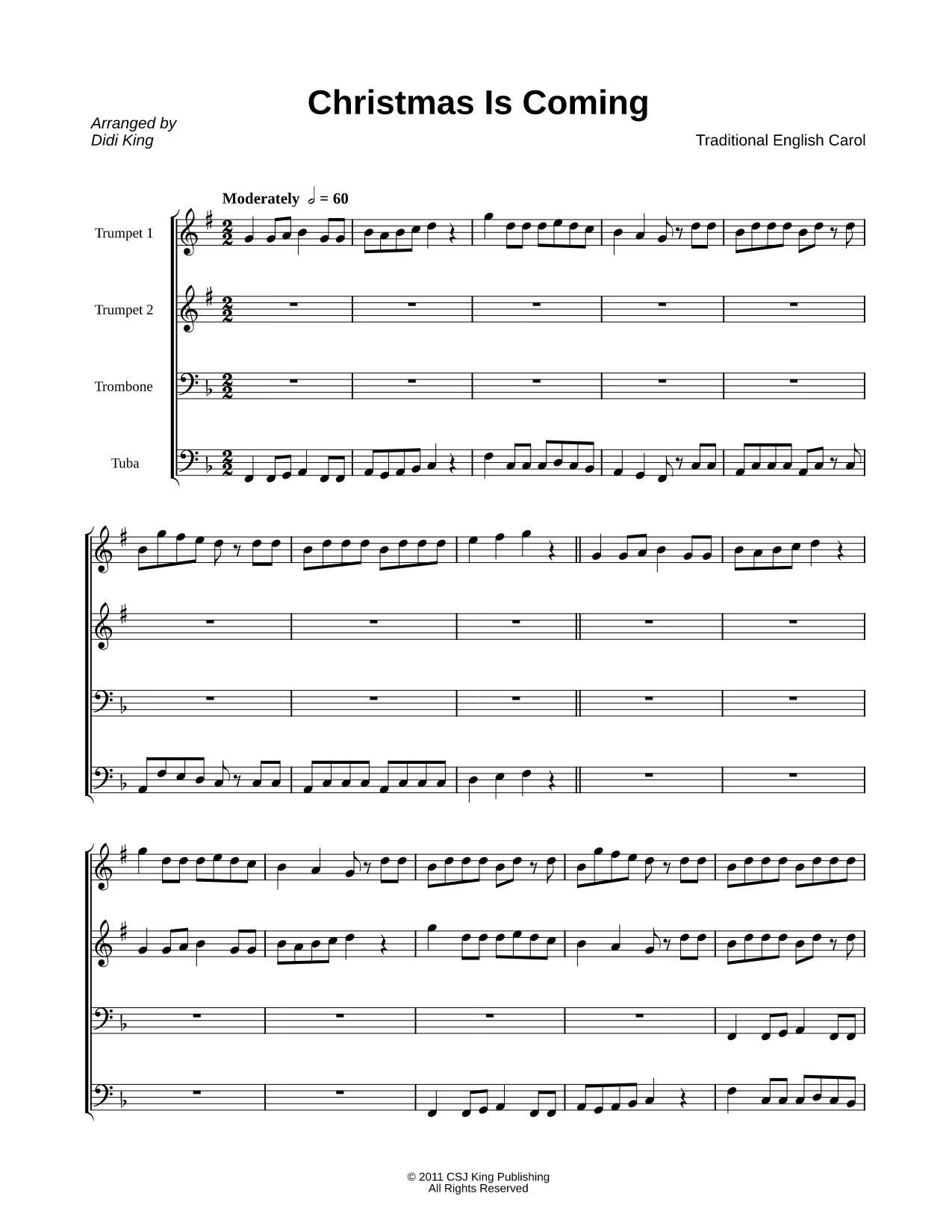 Christmas Is Coming - Brass Quartet (Score)