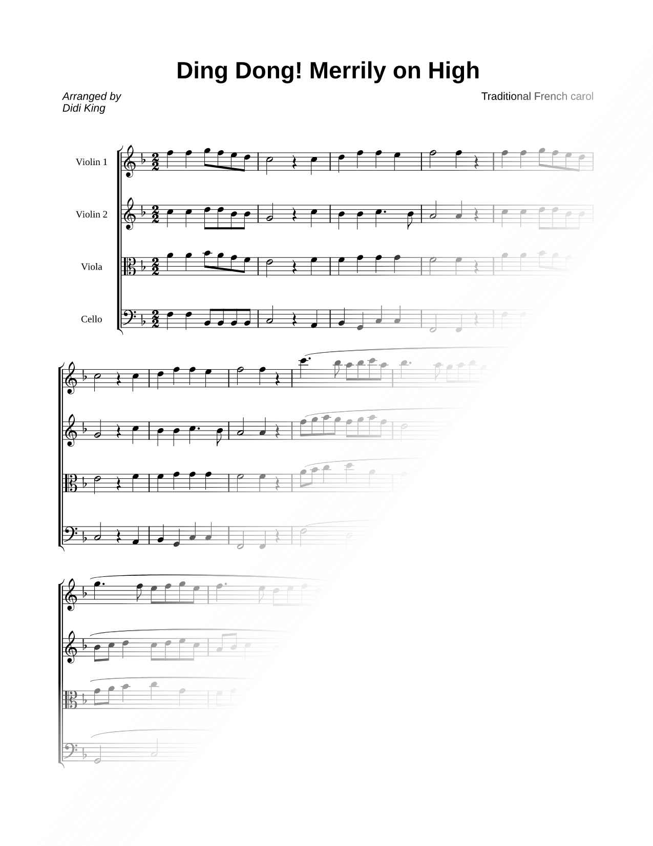 Ding! Dong! Merrily on High - String Quartet Score