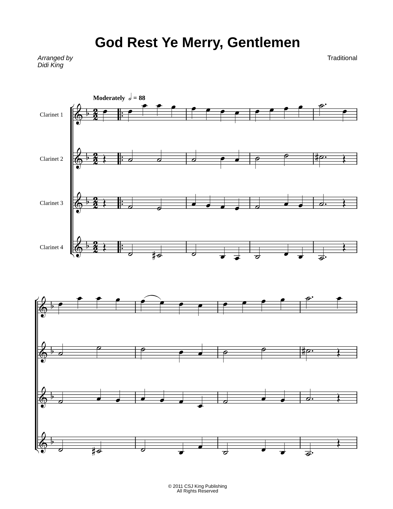 God Rest Ye Merry, Gentlemen - Clarinet Quartet Score