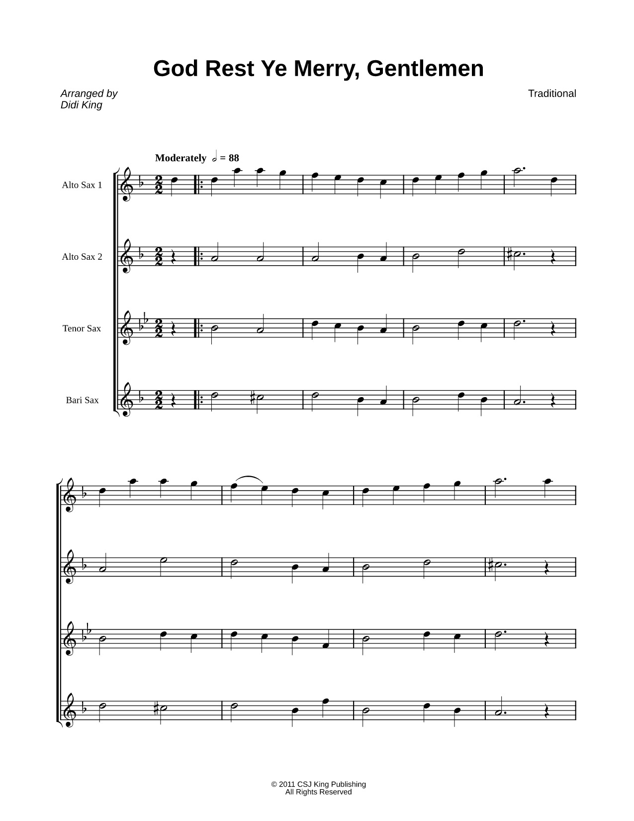 God Rest Ye Merry, Gentlemen - Saxophone Quartet Score
