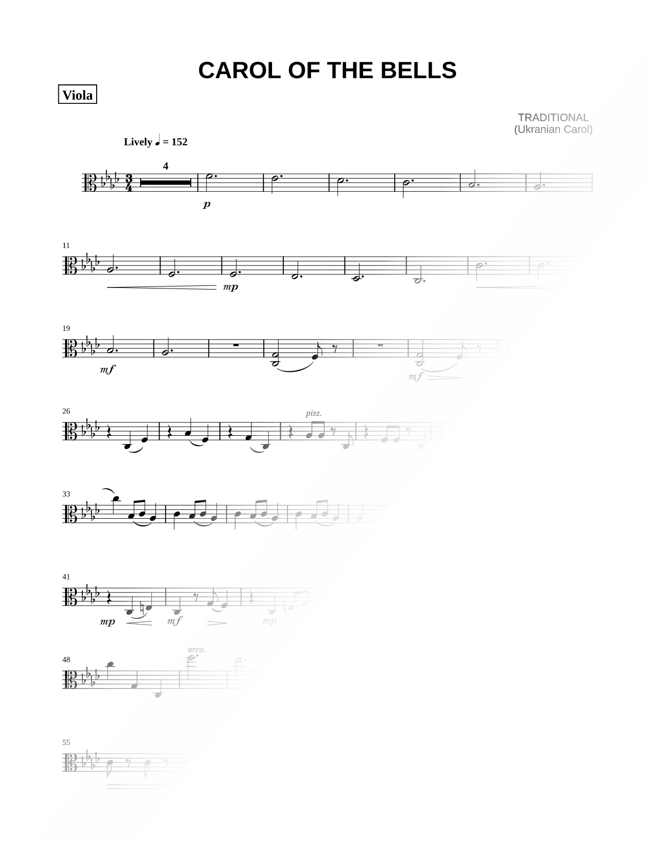 Carol of the Bells - Viola (String Quartet)