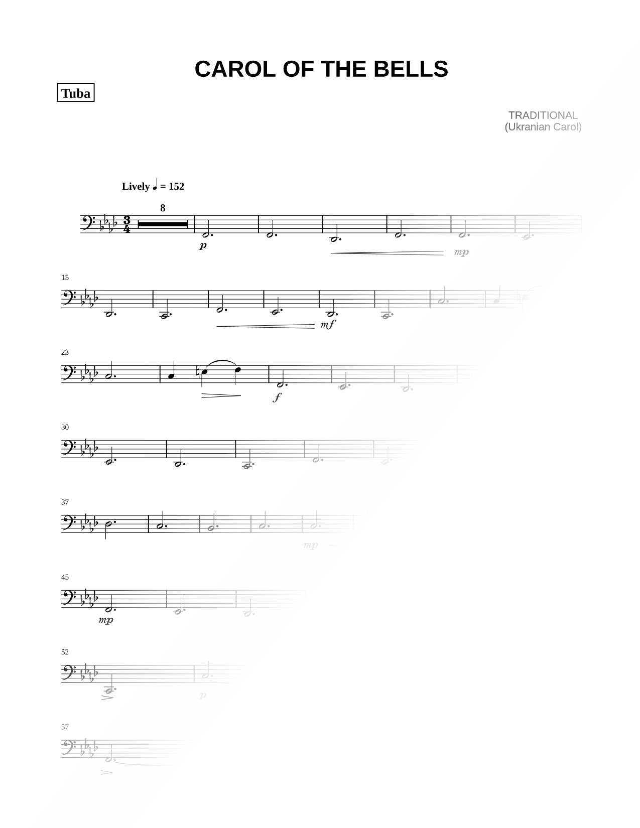 Carol of the Bells - Tuba (Brass Quartet)