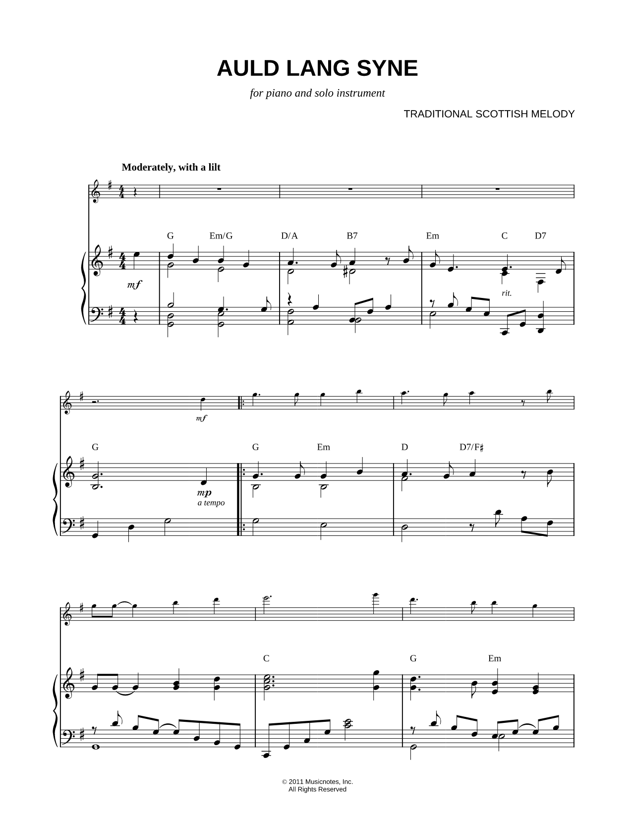 Auld Lang Syne - Piano Accompaniment
