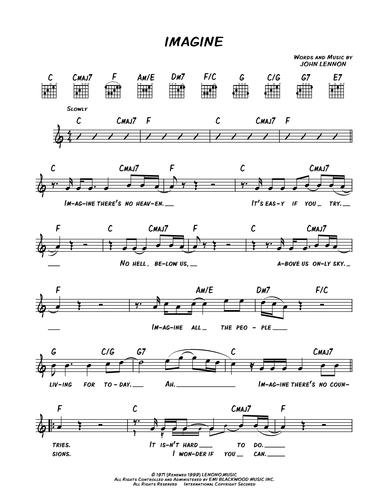 Imagine Sheet Music — Leadsheet