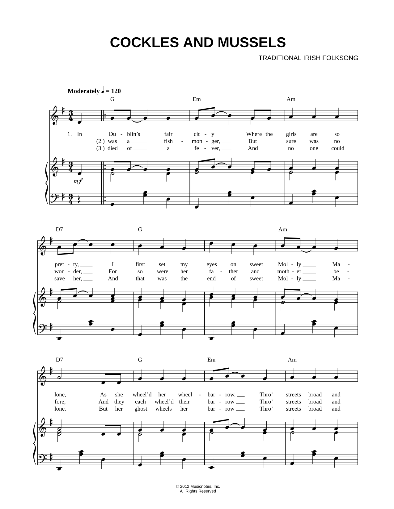 Cockles and Mussels Sheet Music — Piano/Vocal/Chords