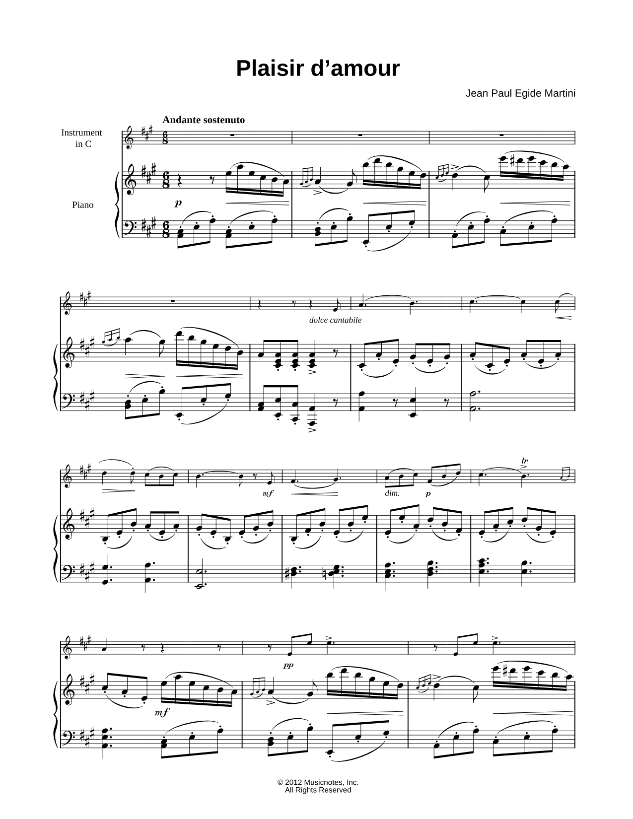 Plaisir d'Amour - Piano Accompaniment