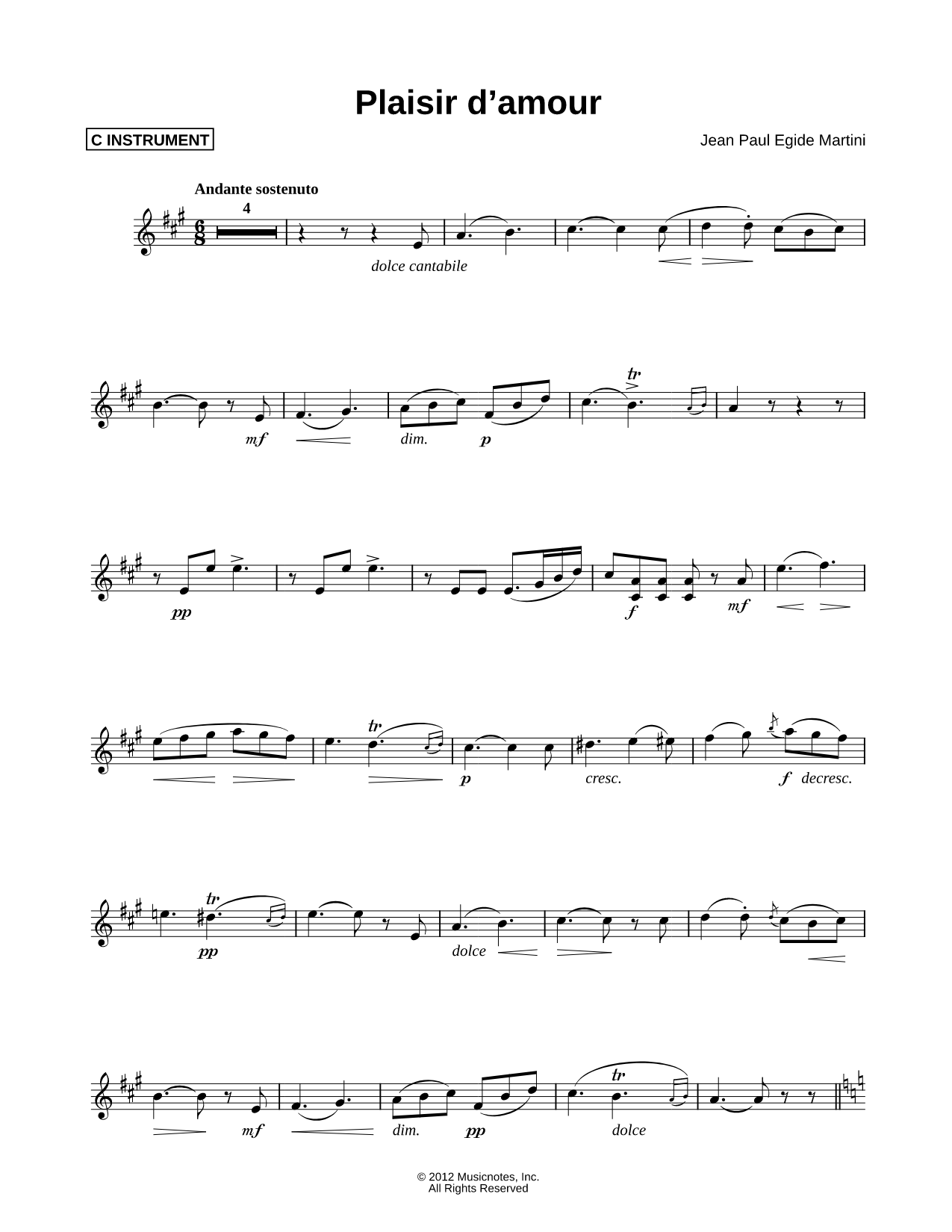 Plaisir d'Amour - C Instrument