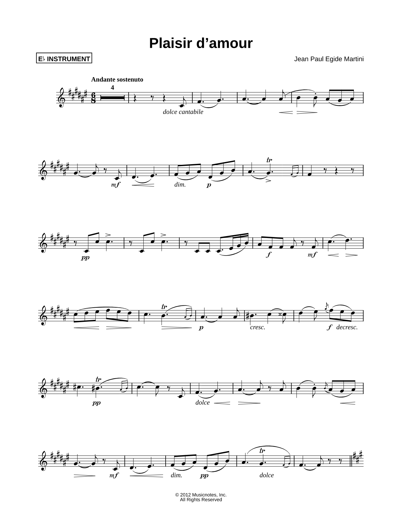 Plaisir d'Amour - Eb Instrument