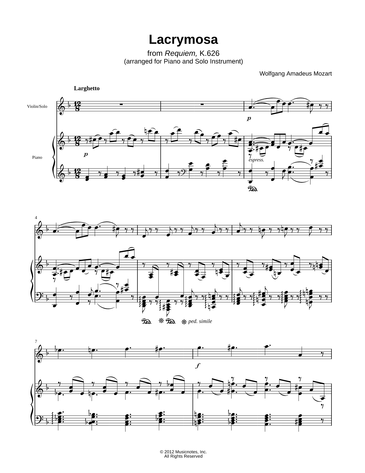 Lacrymosa, from Requiem K. 626 - Piano Accompaniment