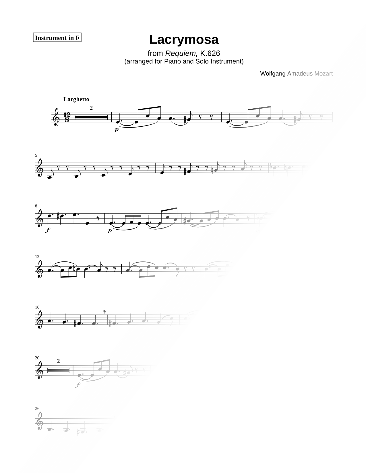 Lacrymosa, from Requiem K. 626 - F Instrument