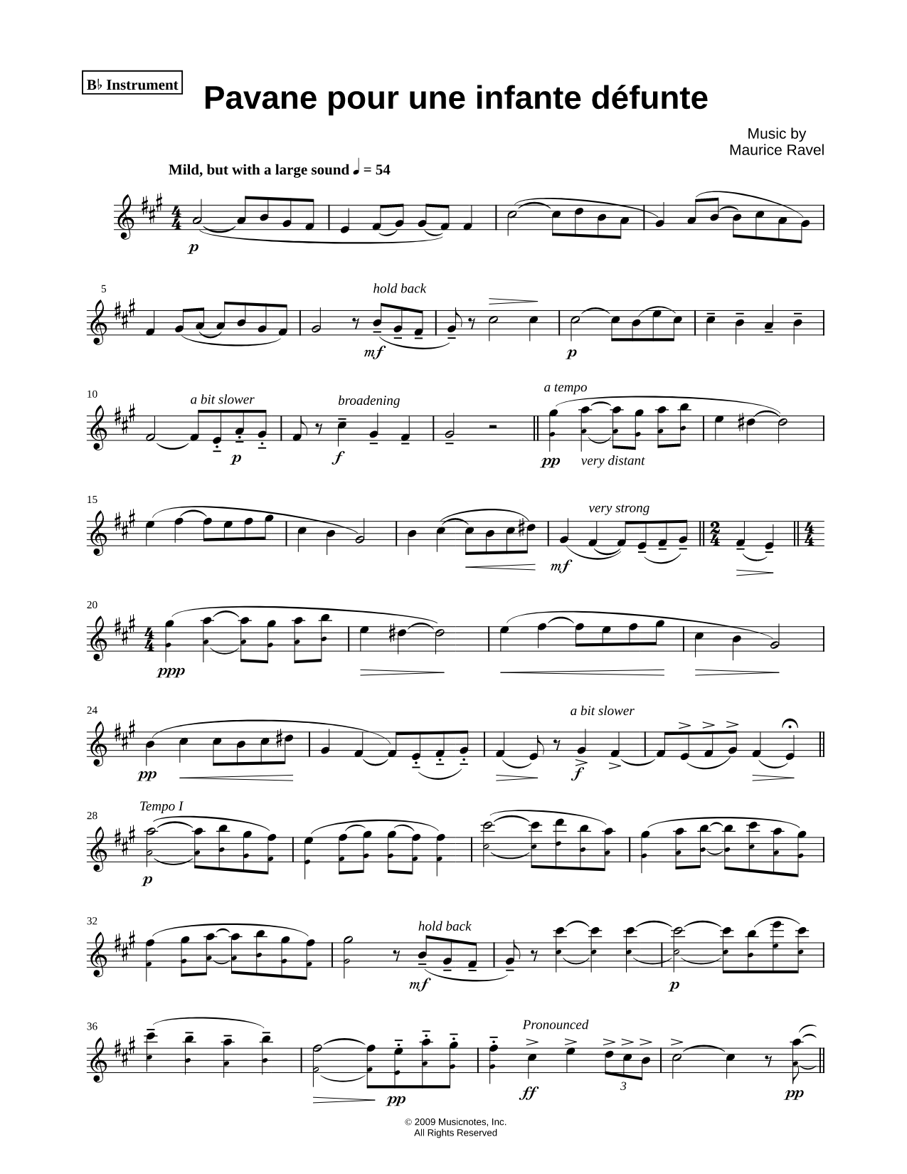 Pavane Pour Une Infante Défunte - Bb Instrument