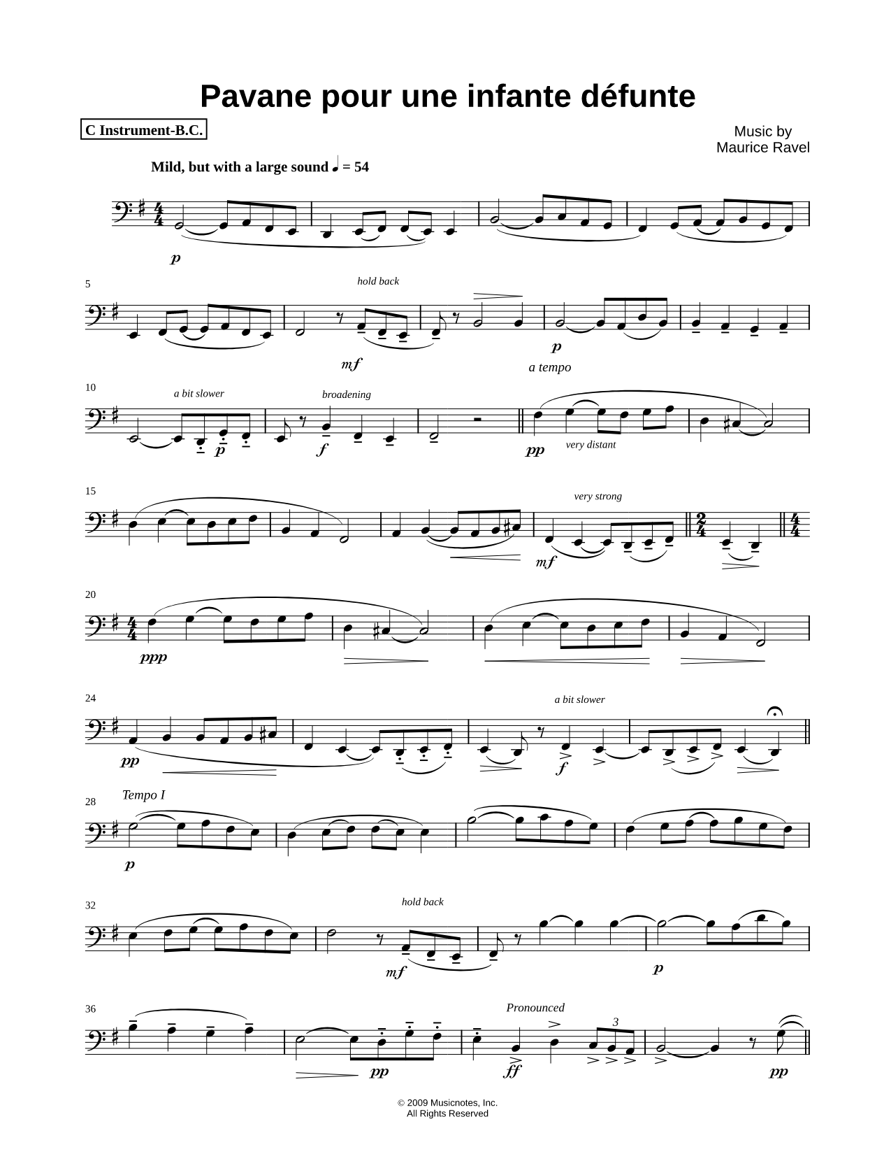Pavane Pour Une Infante Défunte - Bass Clef Instrument