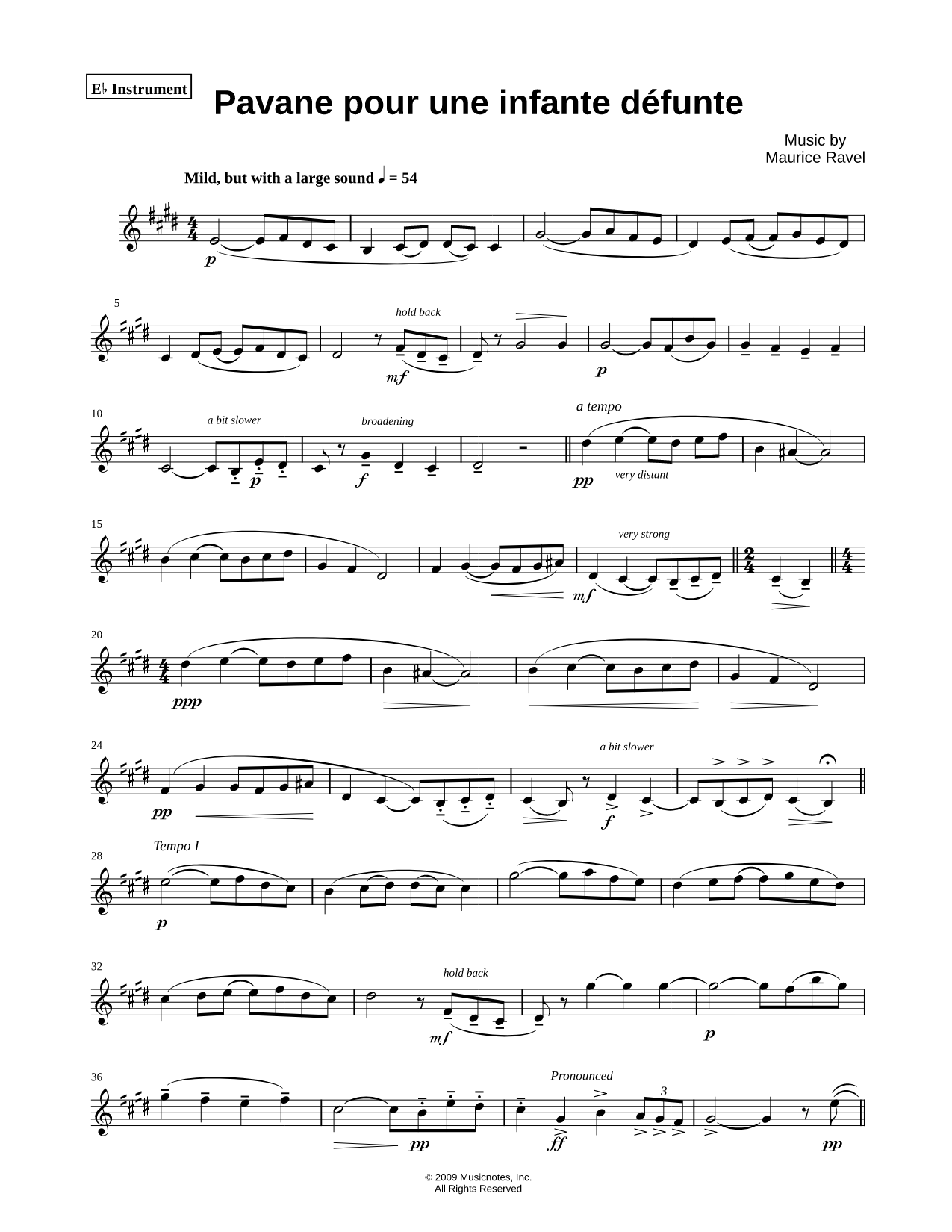 Pavane Pour Une Infante Défunte - Eb Instrument