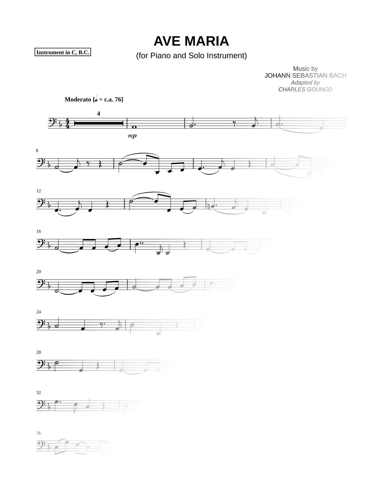 Ave Maria - Bass Clef Instrument