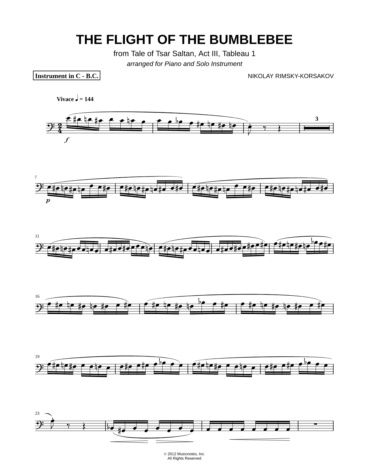 The Flight of the Bumblebee - Bass Clef Instrument