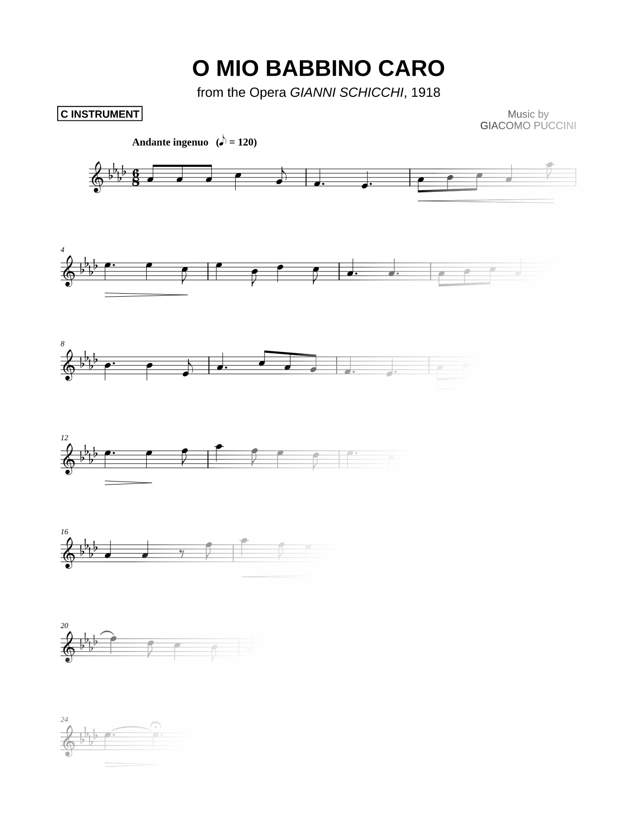 Gianni Schicchi: "O mio babbino caro" - C Instrument