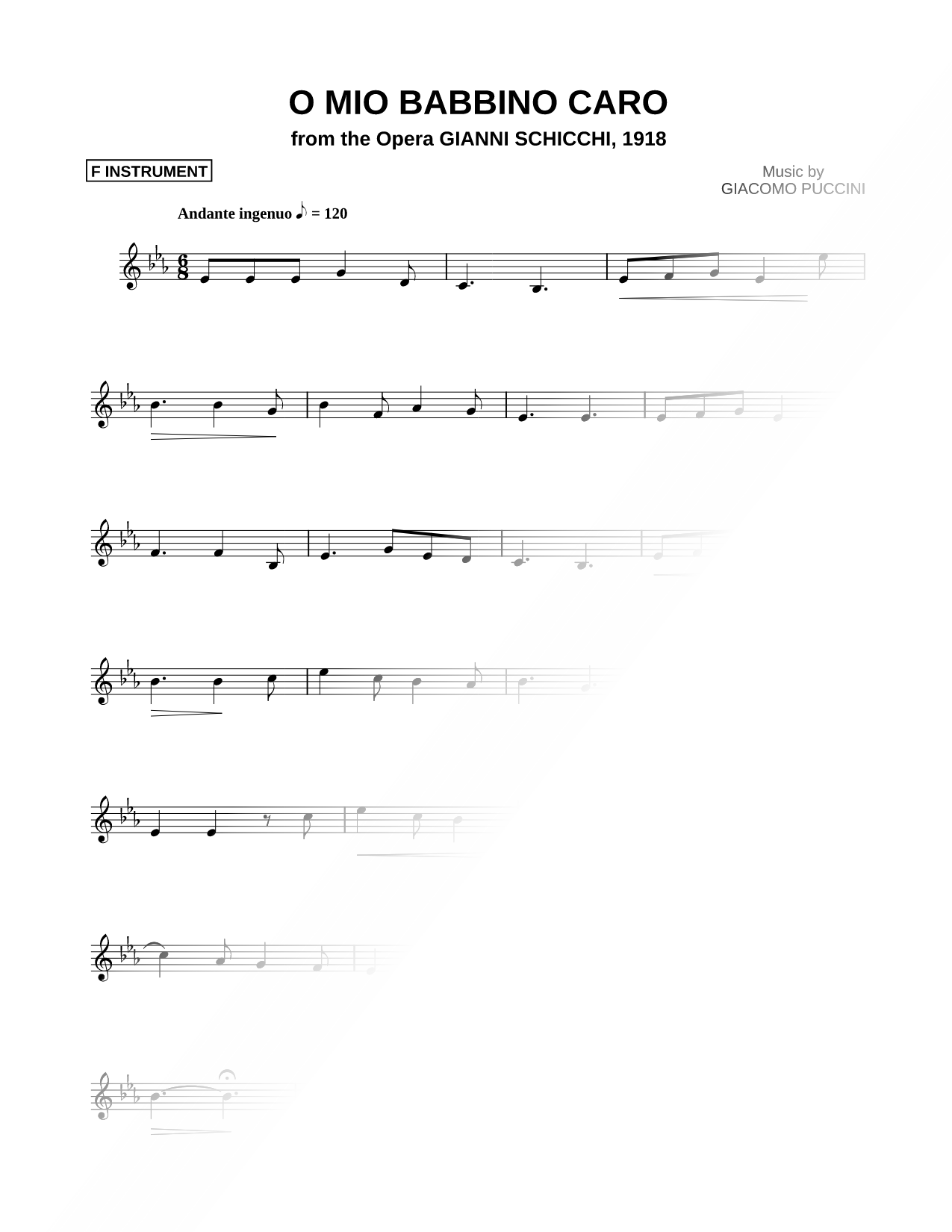 Gianni Schicchi: "O mio babbino caro" - F Instrument