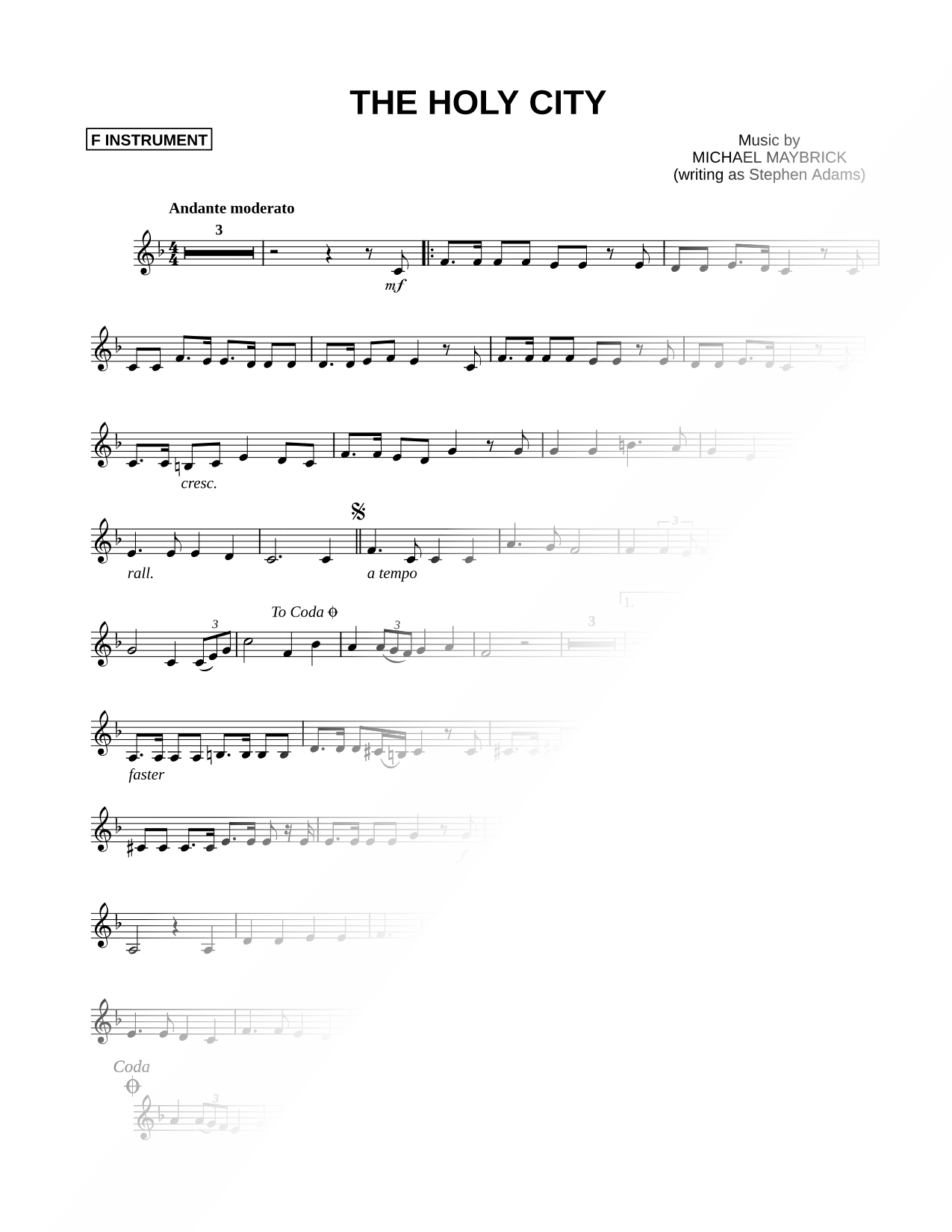 The Holy City - F Instrument