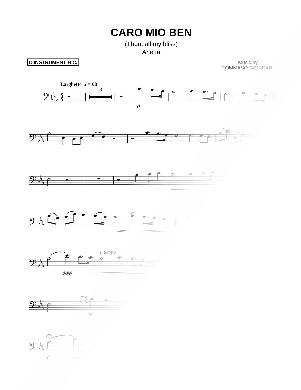 Caro Mio Ben - Bass Clef Instrument