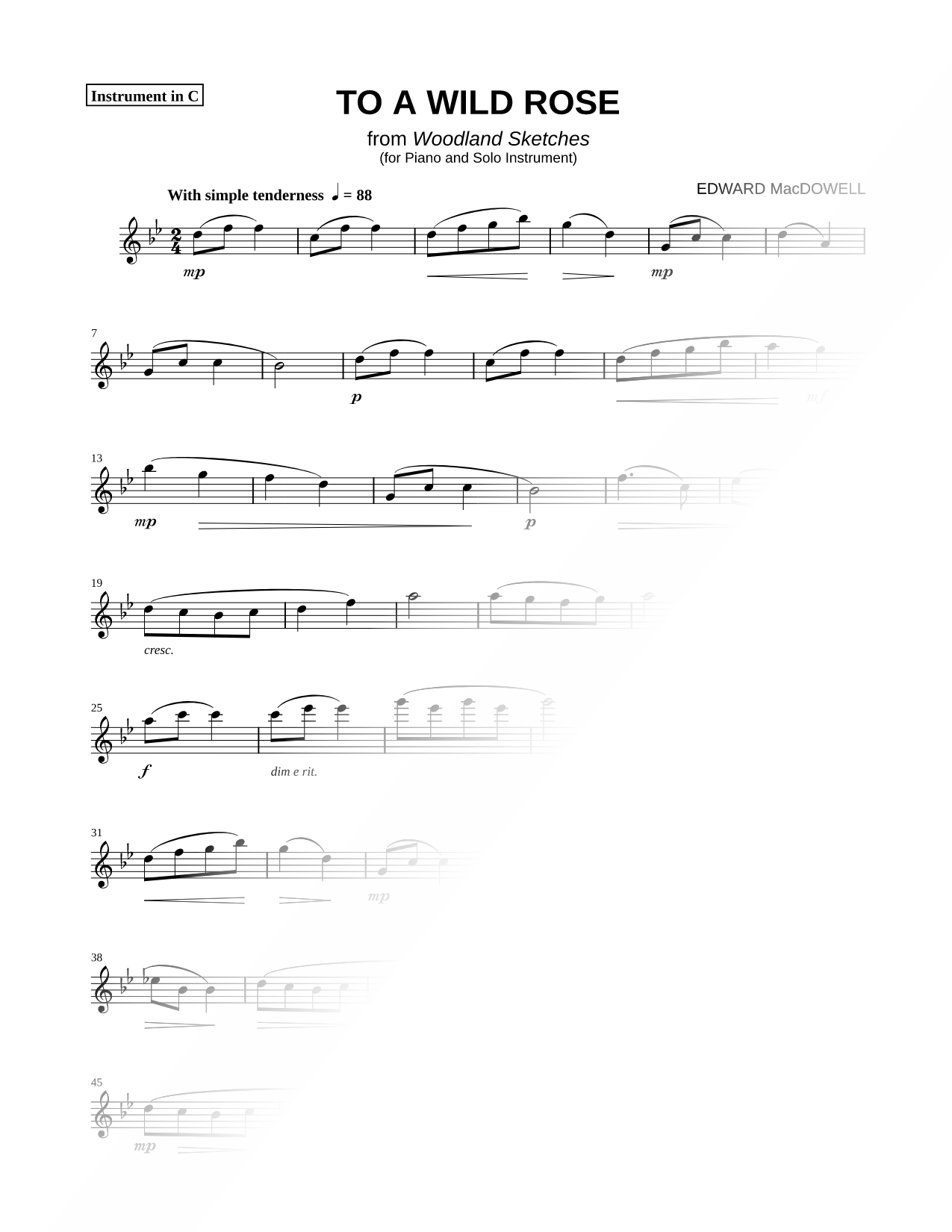 To a Wild Rose - C Instrument