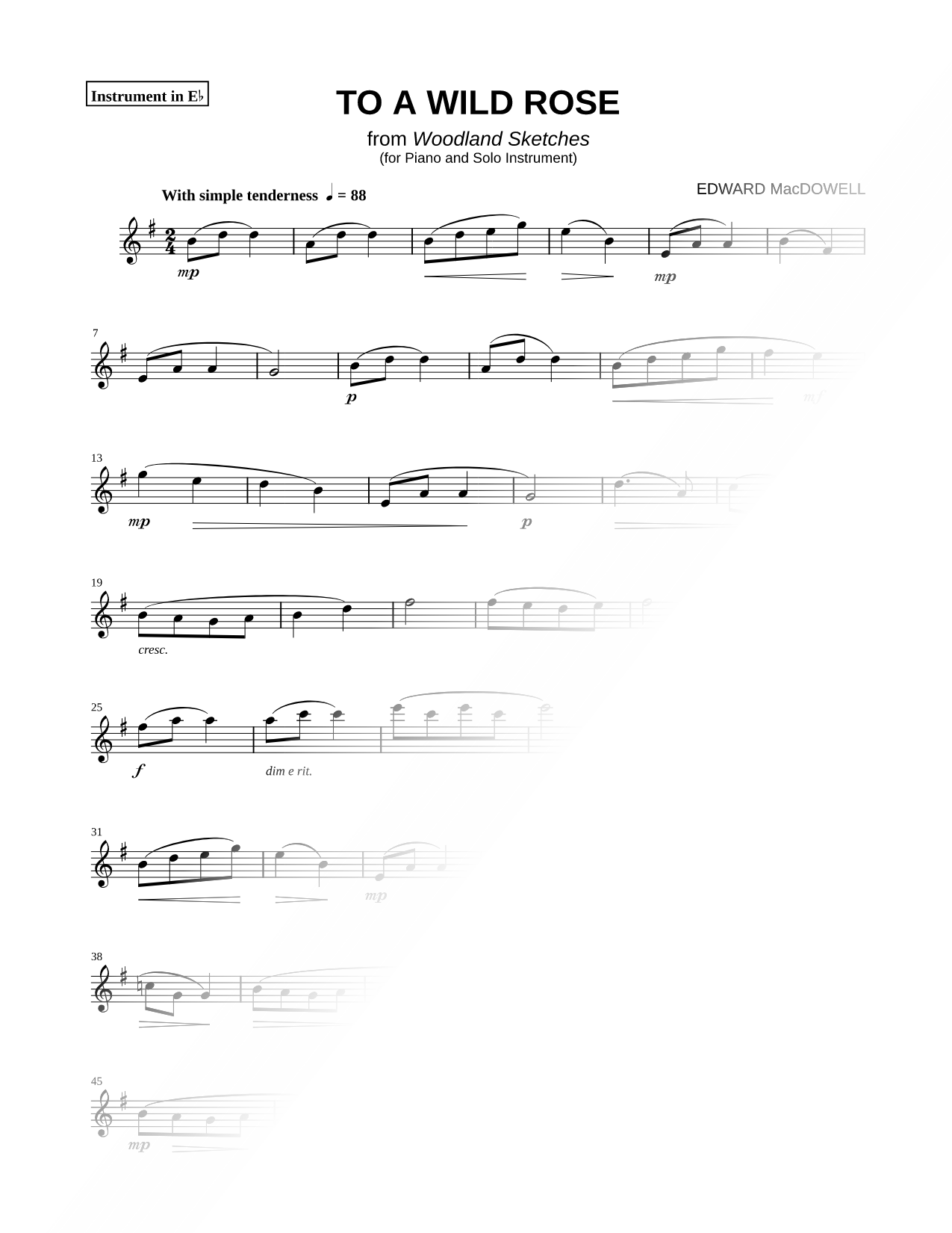 To a Wild Rose - Eb Instrument