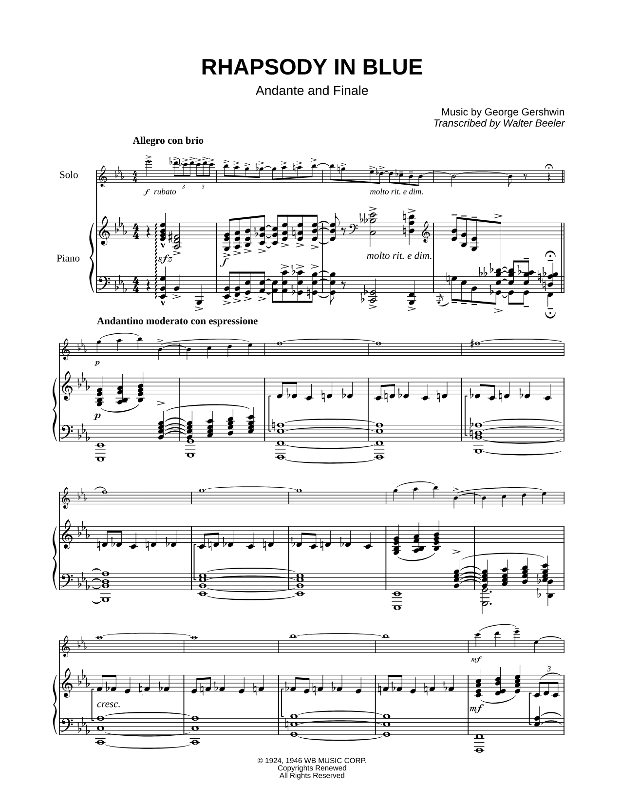 Rhapsody in Blue (Andante & Finale) - Piano Accompaniment