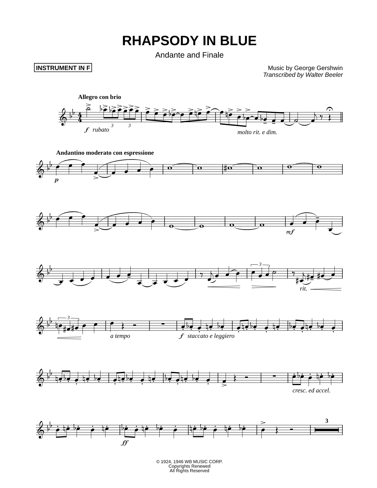 Rhapsody in Blue (Andante & Finale) - F Instrument