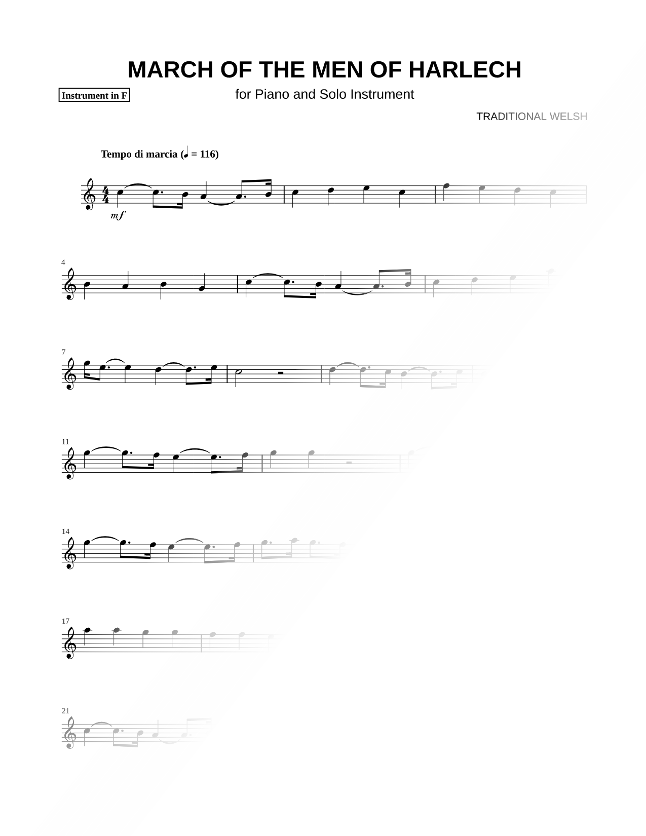 March of the Men of Harlech - F Instrument