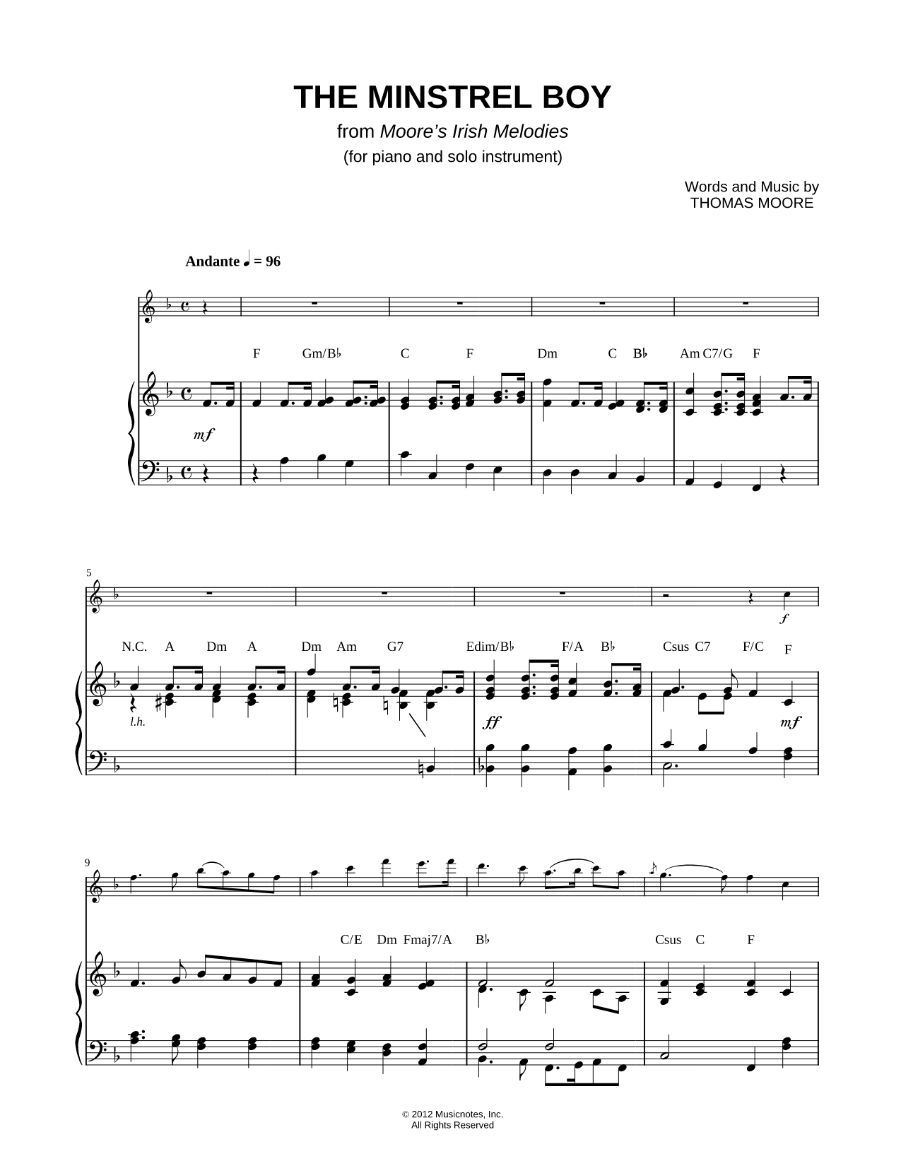 The Minstrel Boy - Piano Accompaniment