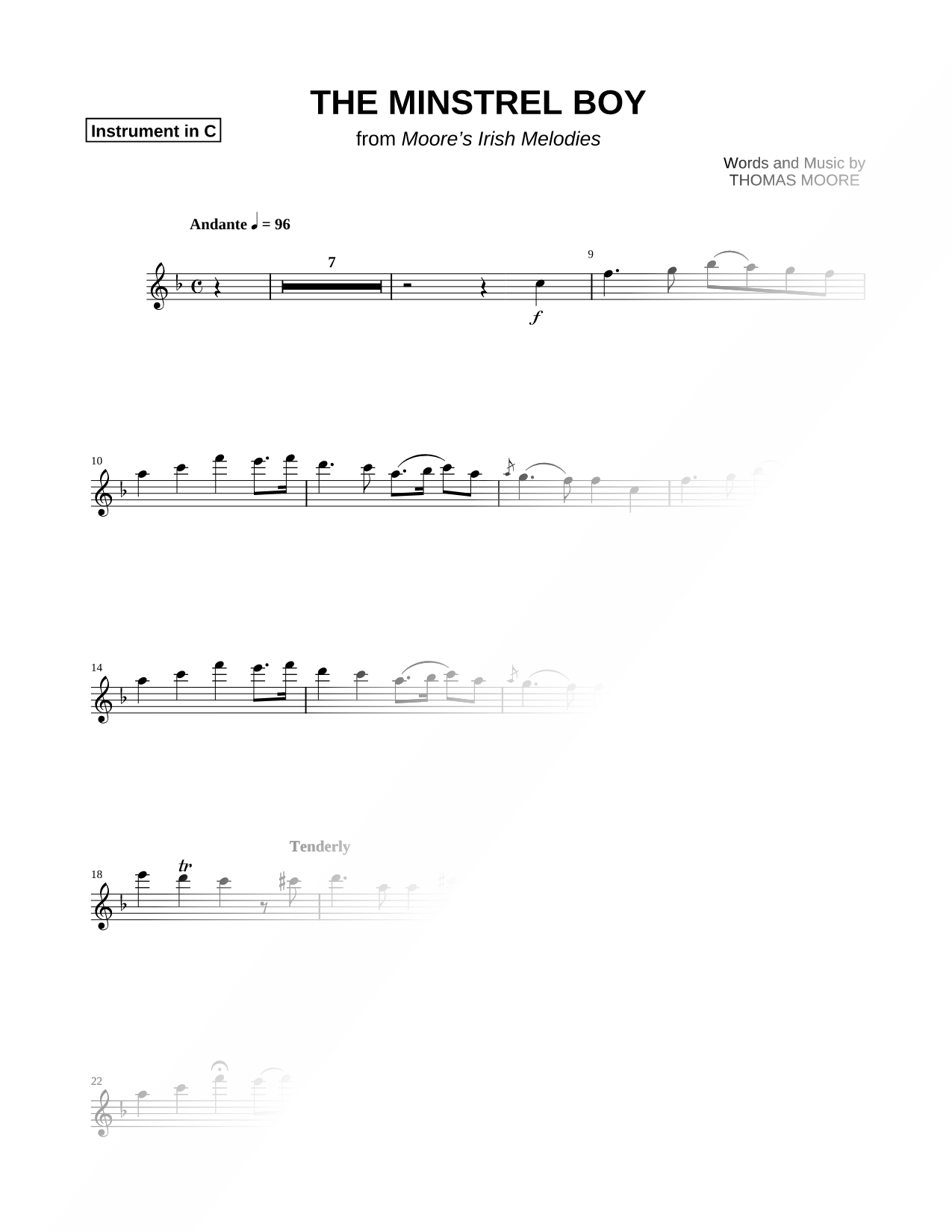 The Minstrel Boy - C Instrument