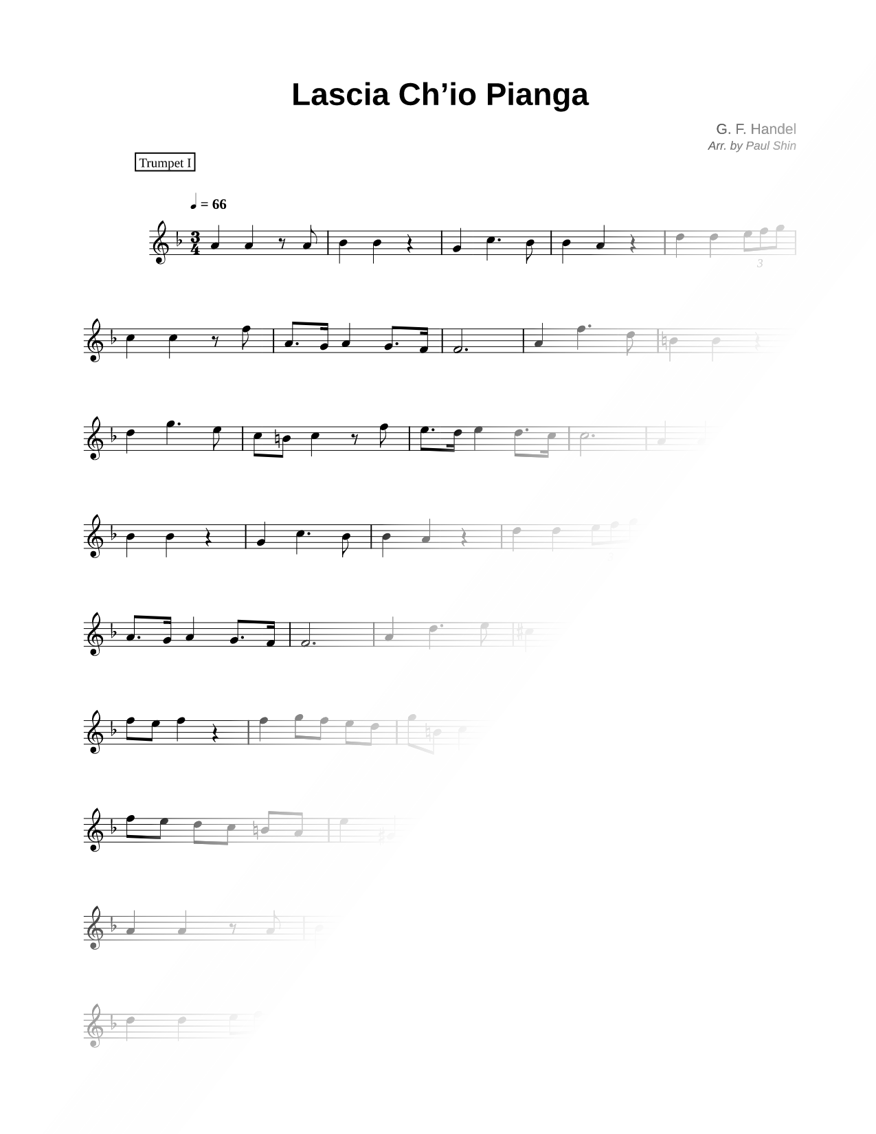 Lascia Ch'io Pianga - Trumpet 1 (Brass Quartet)
