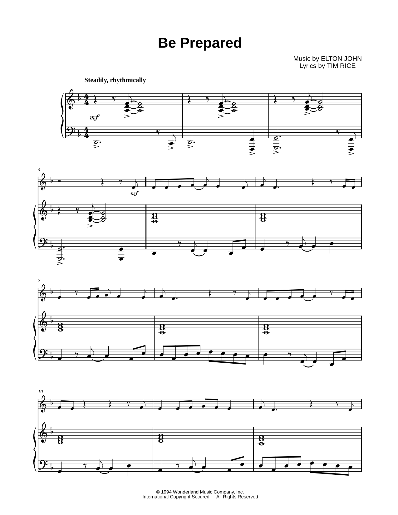 Be Prepared - Piano Accompaniment
