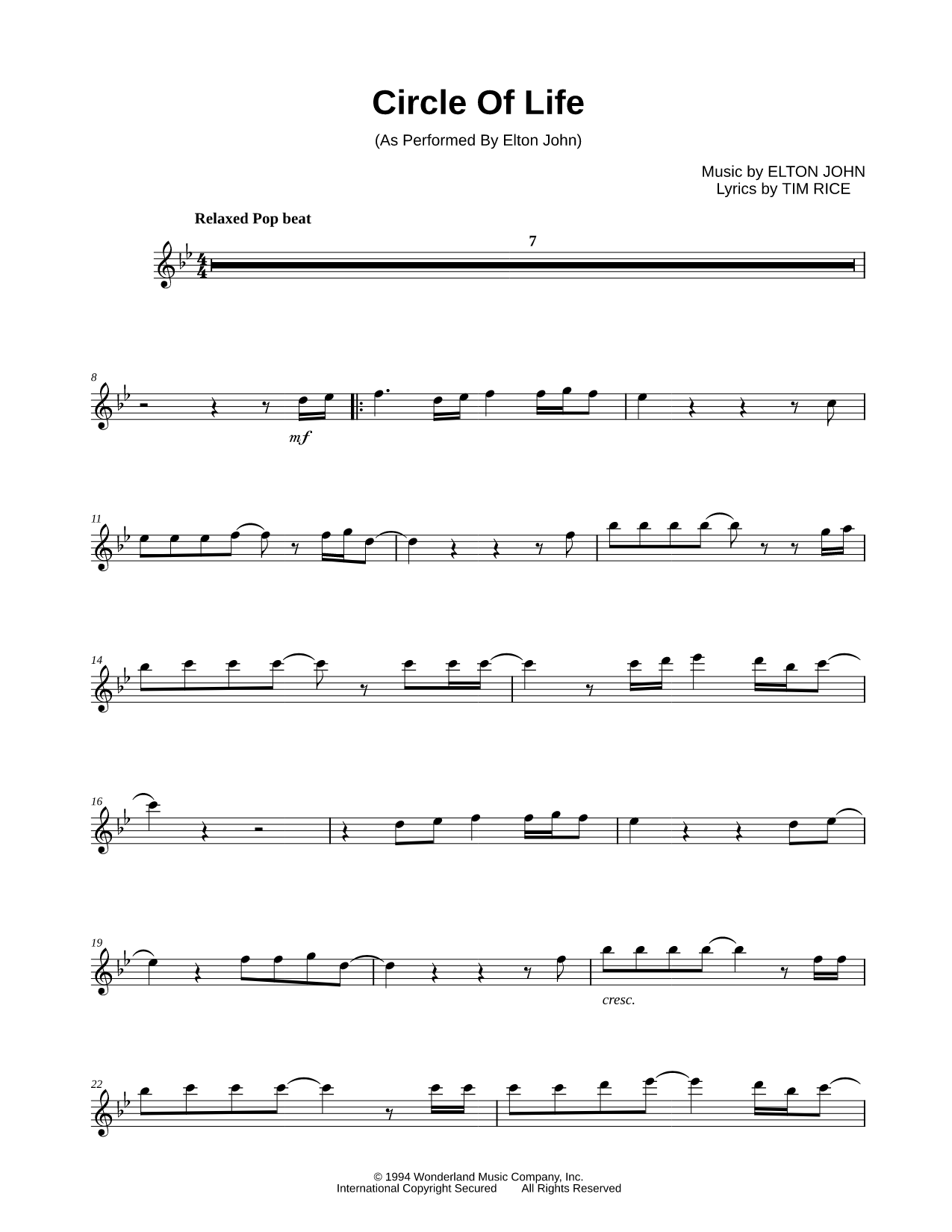 Circle of Life (Pop Version) - C Instrument