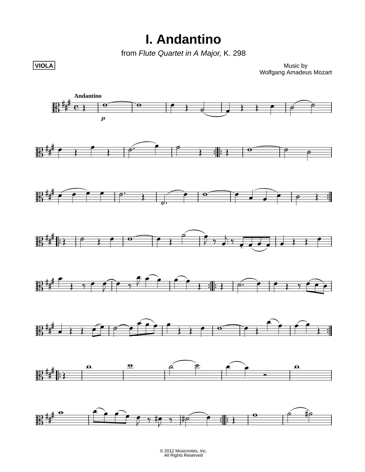 Flute Quartet in A Major, K. 298: I. Andantino - Viola