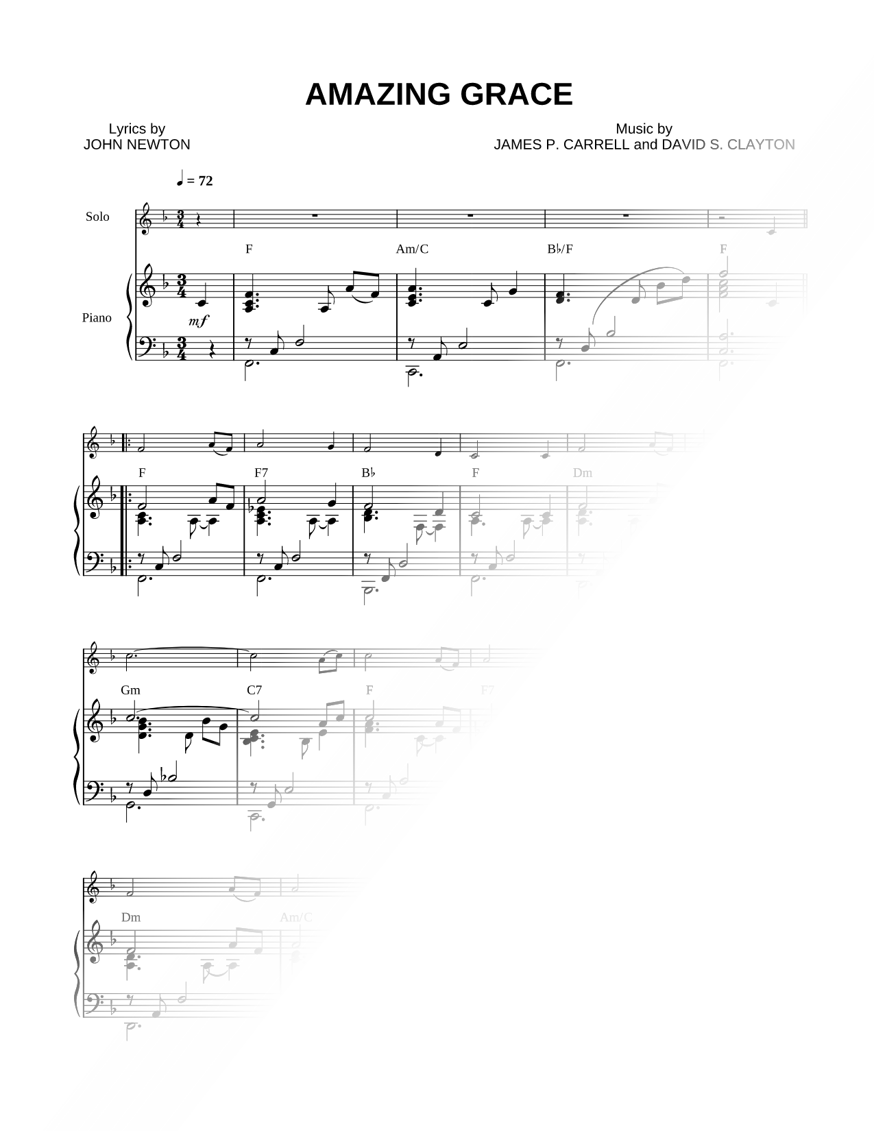 Amazing Grace - Piano Accompaniment