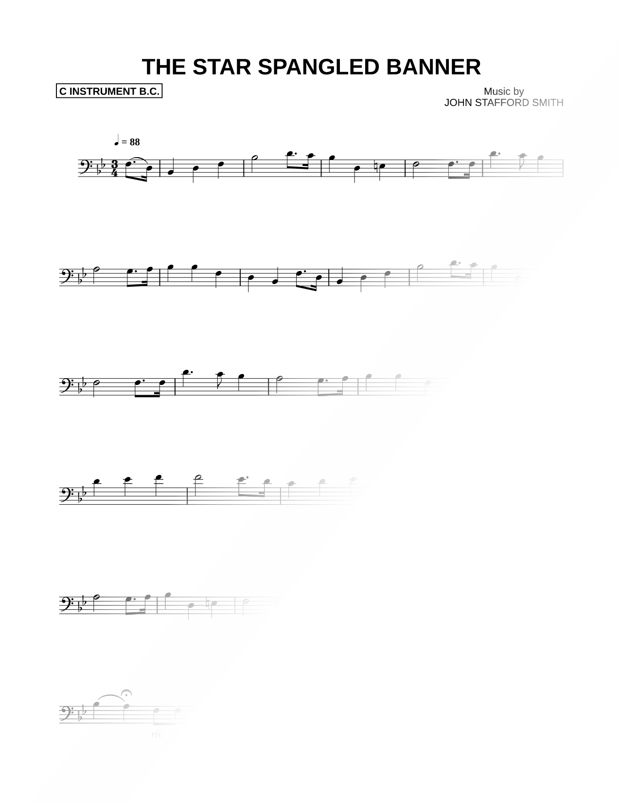 The Star-Spangled Banner - Bass Clef Instrument