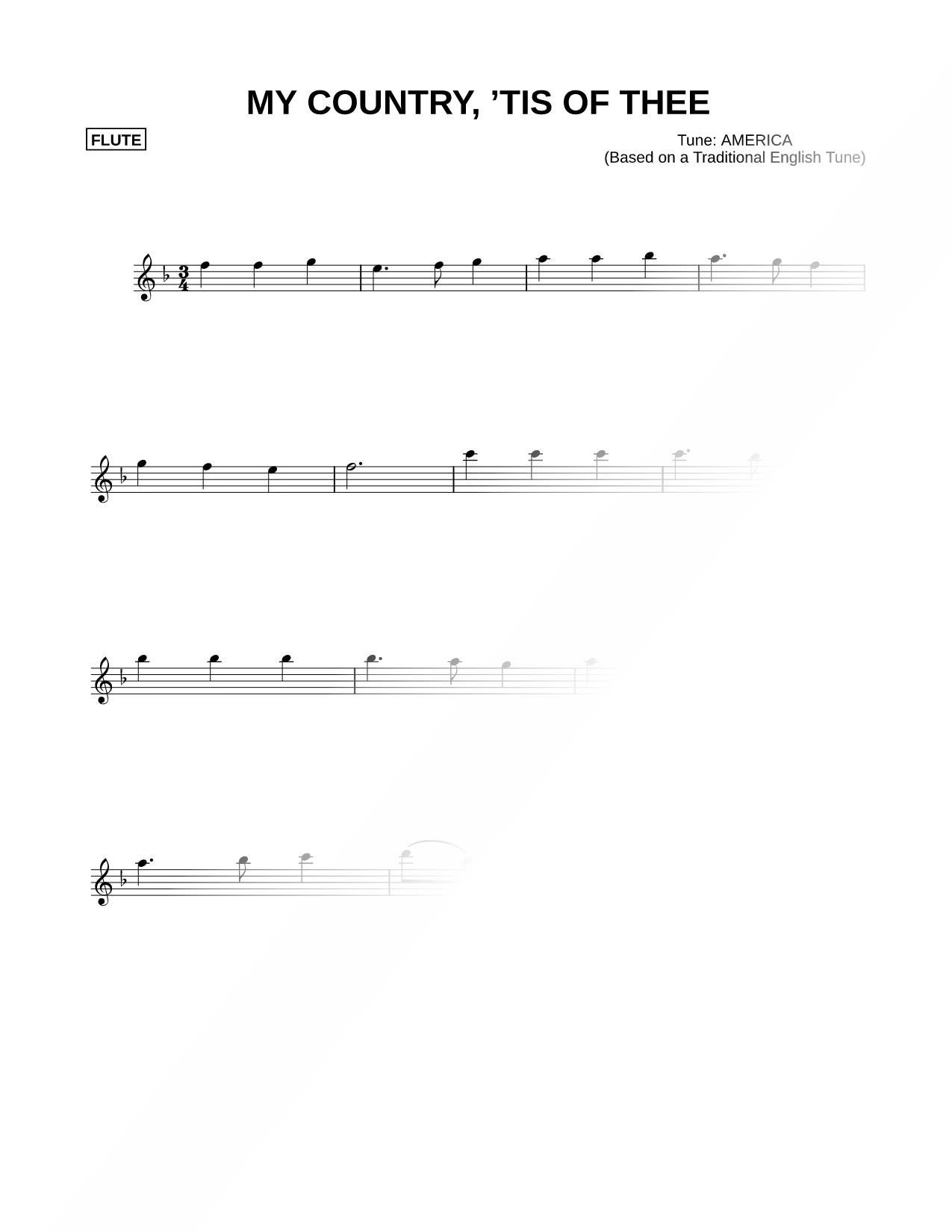 My Country, 'Tis of Thee - Flute