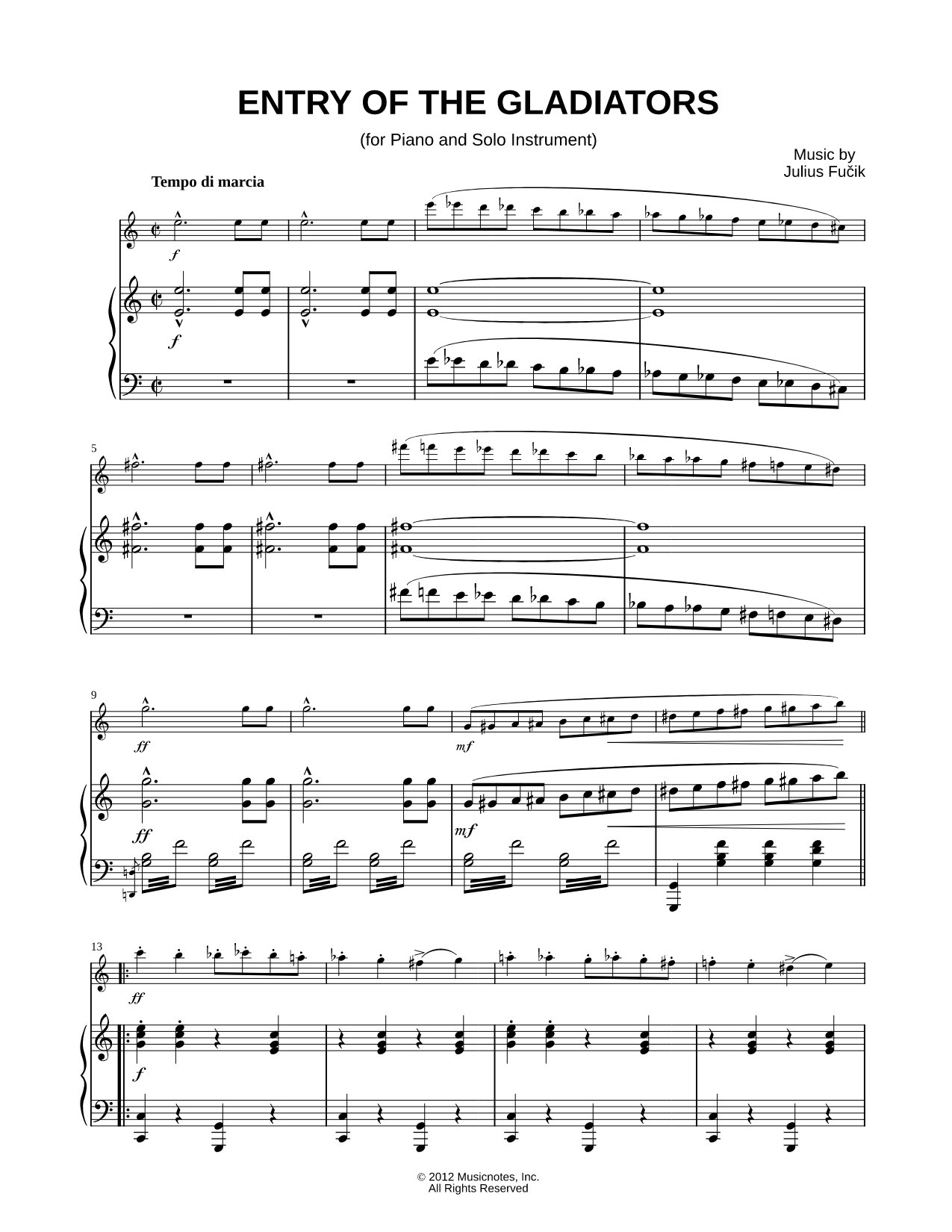 Entry of the Gladiators - Piano Accompaniment